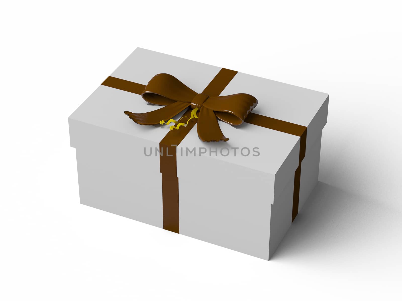 White gift box with Brown ribbon bow by teerawit