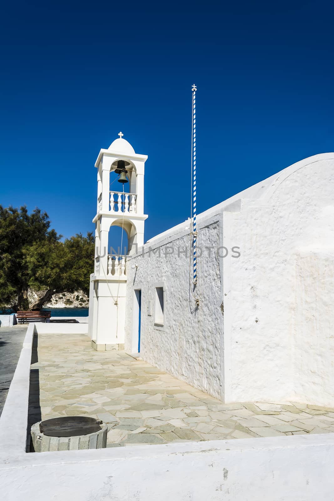 White orthodox church at Mantrakia, Milos island, Greece by ankarb