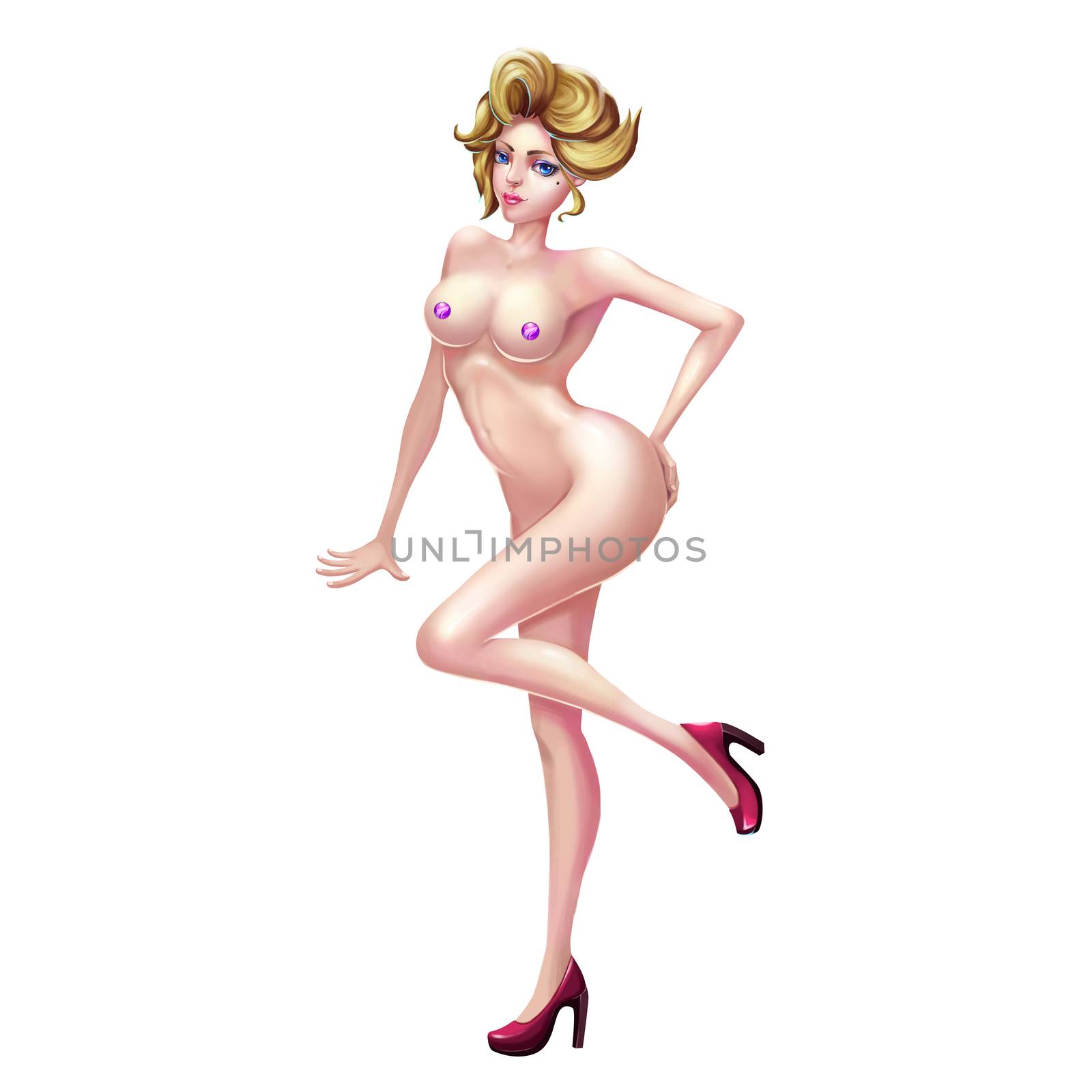 High Definition Illustration: Seductive Women Set with Fewer and Fewer Clothes. Realistic Cartoon Style Character Design.