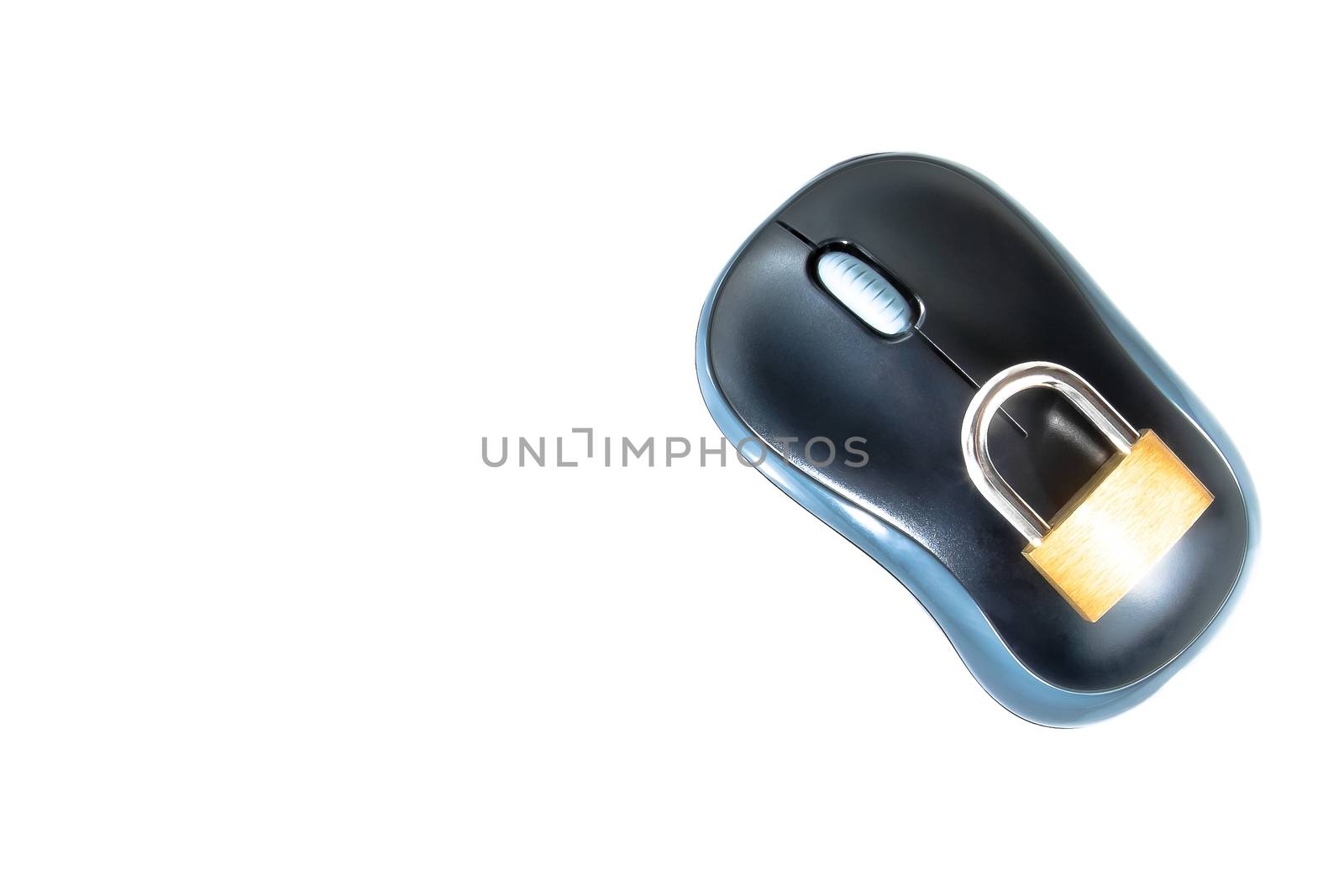 top of view of mouse with lock security, computer security concept by donfiore