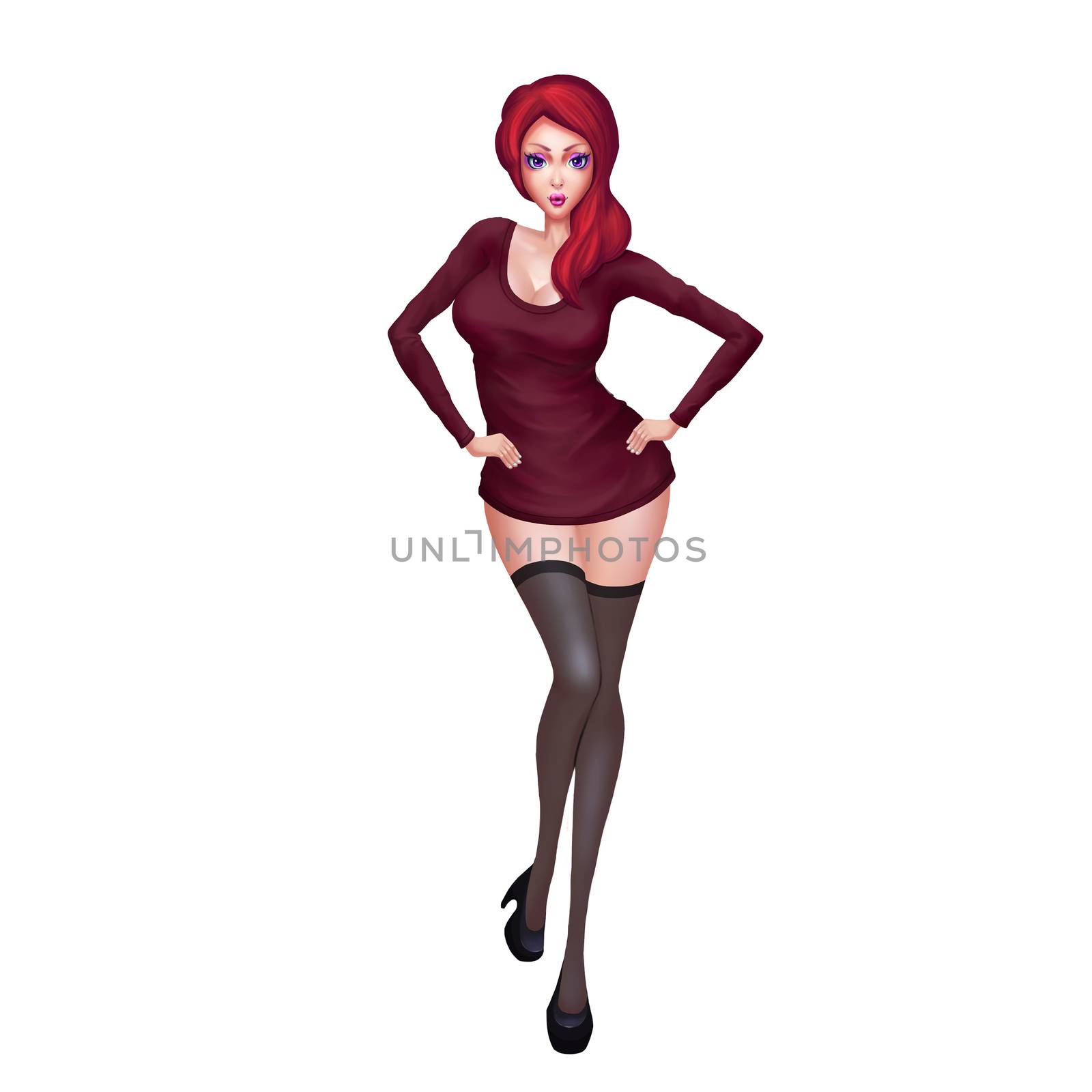 High Definition Illustration: Seductive Woman with Fewer and Fewer Clothes Series 2. Realistic Cartoon Style Character Design.