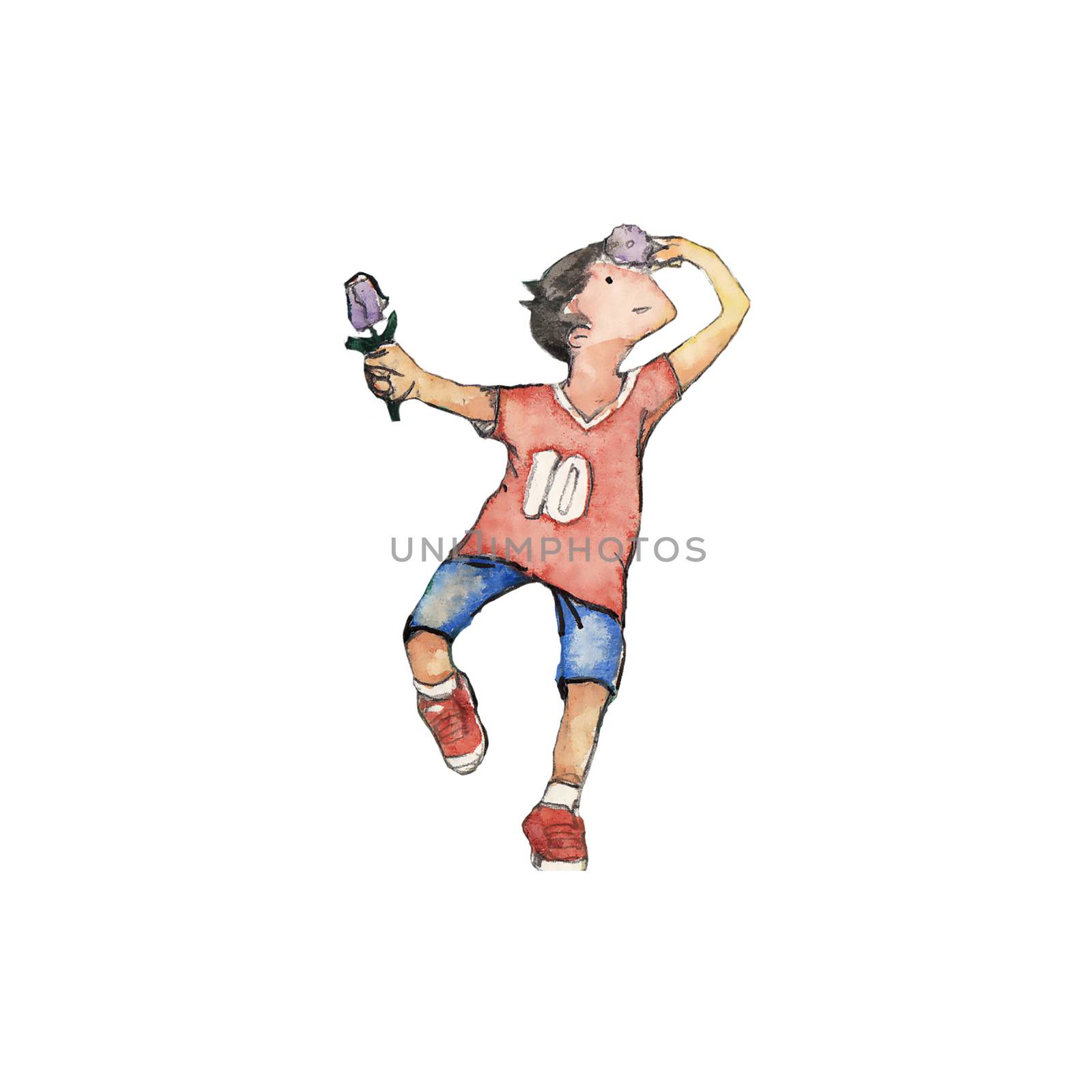 Watercolor High Definition Illustration: The Happy Game Boy. Fantastic Cartoon Style Character Design with Story. by NextMars