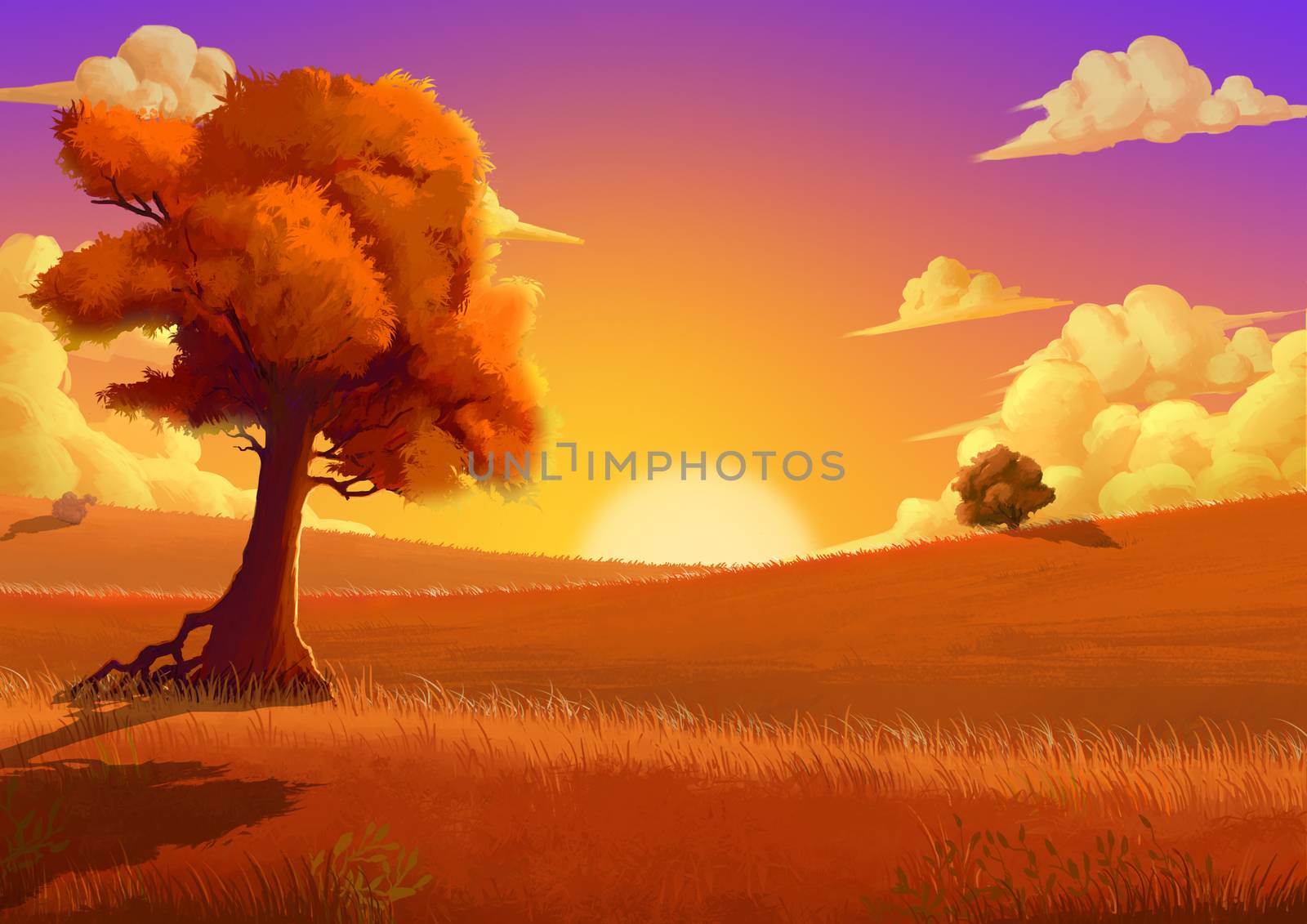Illustration: The Autumn. Fantastic Cartoon Style Scene Wallpaper Background Design with Story. by NextMars