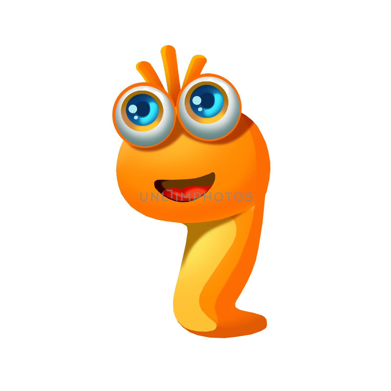 Illustration: Worm. Fantastic Cartoon Style Animal or Game Character Design.