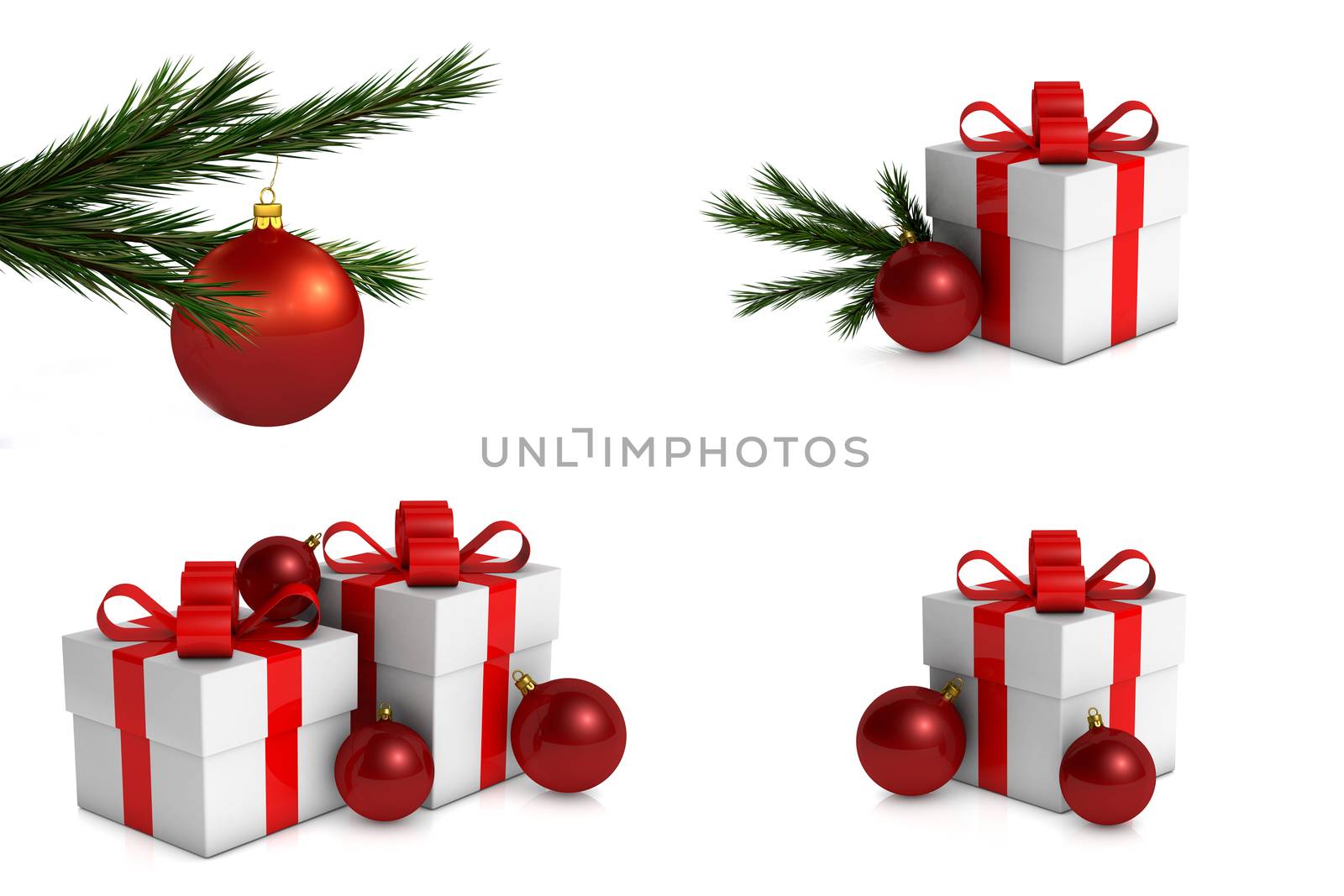 Set of Christmas boxes and decorationsisolated on white background 