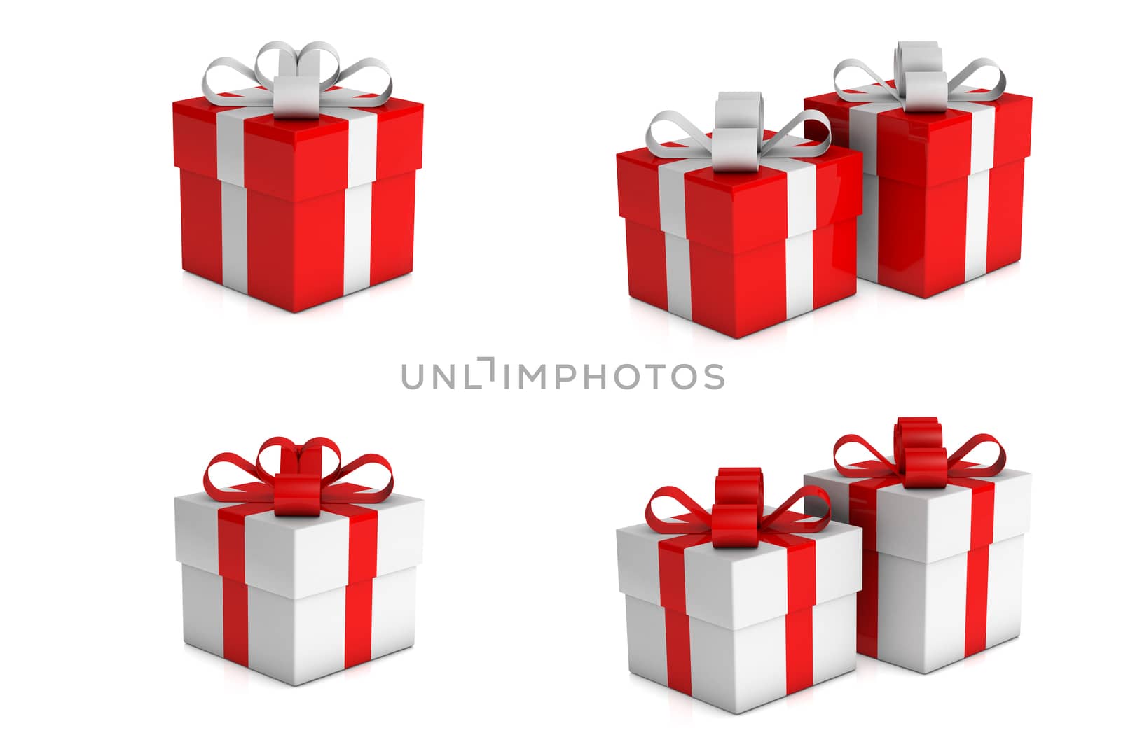 Set of colorful gift boxes with ribbons. illustration