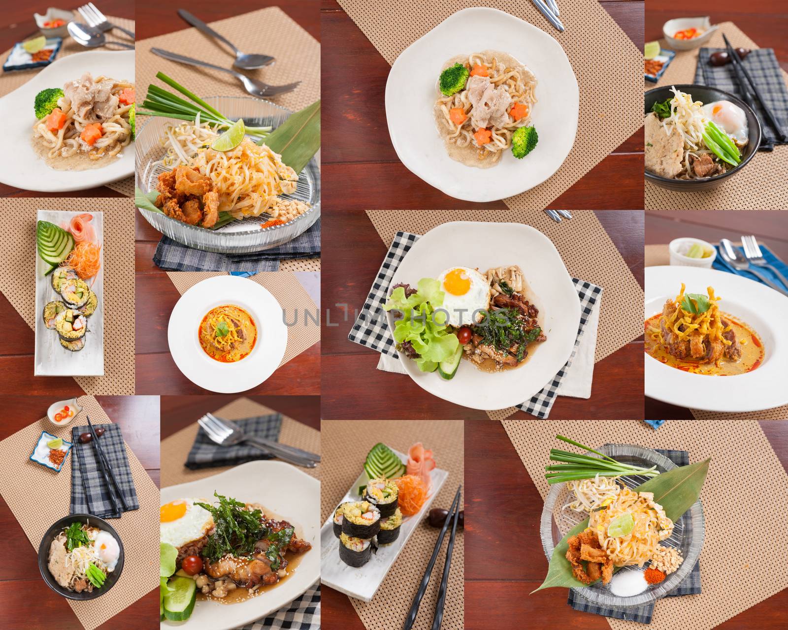 Thai street food mix with Chinese and Japanese ingredients in modern style