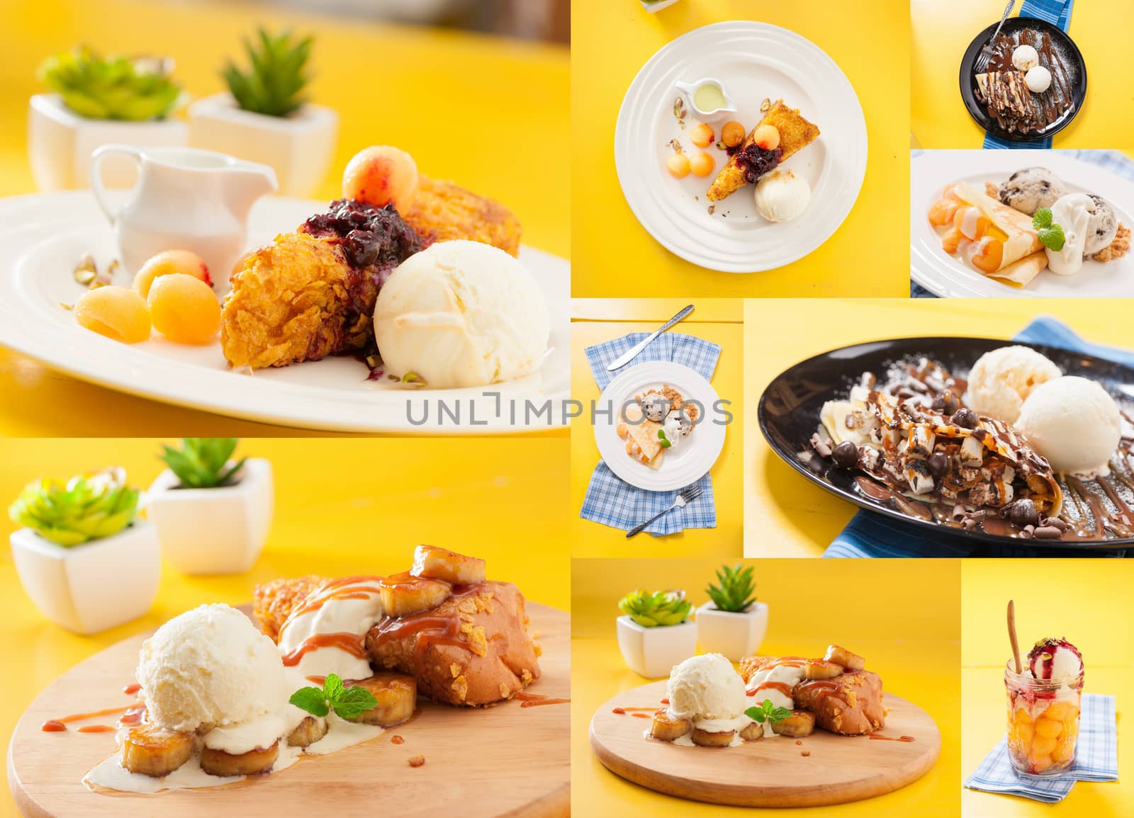 A collection of ice cream with decoration in modern style