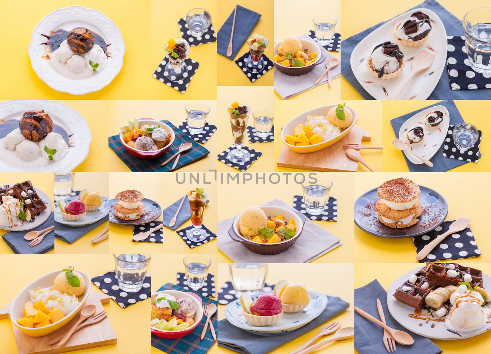 A collection of ice cream with decoration in modern style