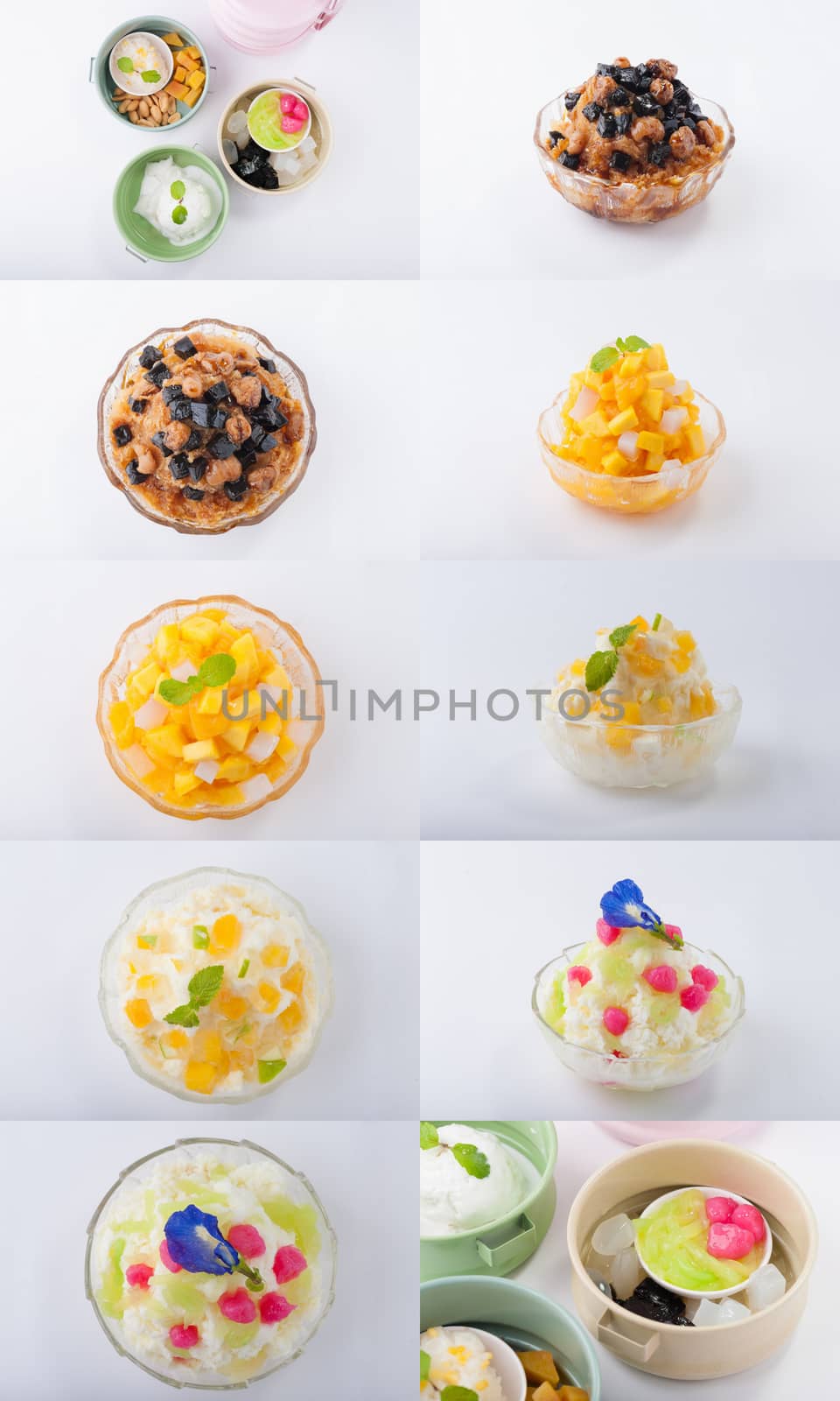 A collection of shave ice and mix Thai dessert