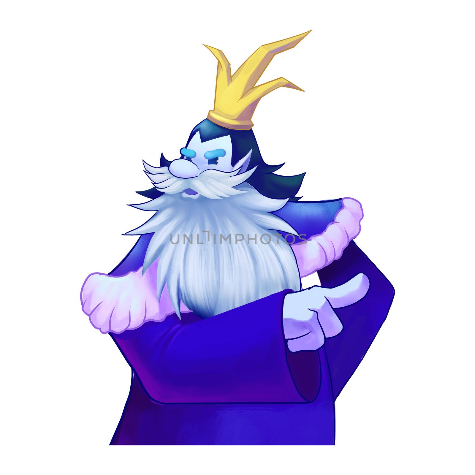 Illustration: A King Give Orders. Viking, Dwarf King, Big beard, Crown. Fantastic Cartoon Style Character Design.
