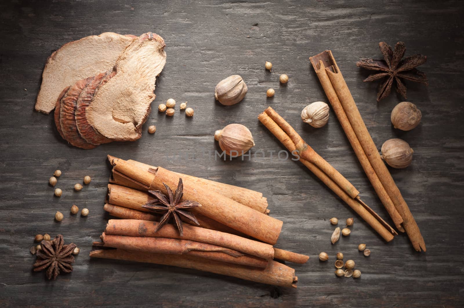 Five spices stewed ingredients with low key scene