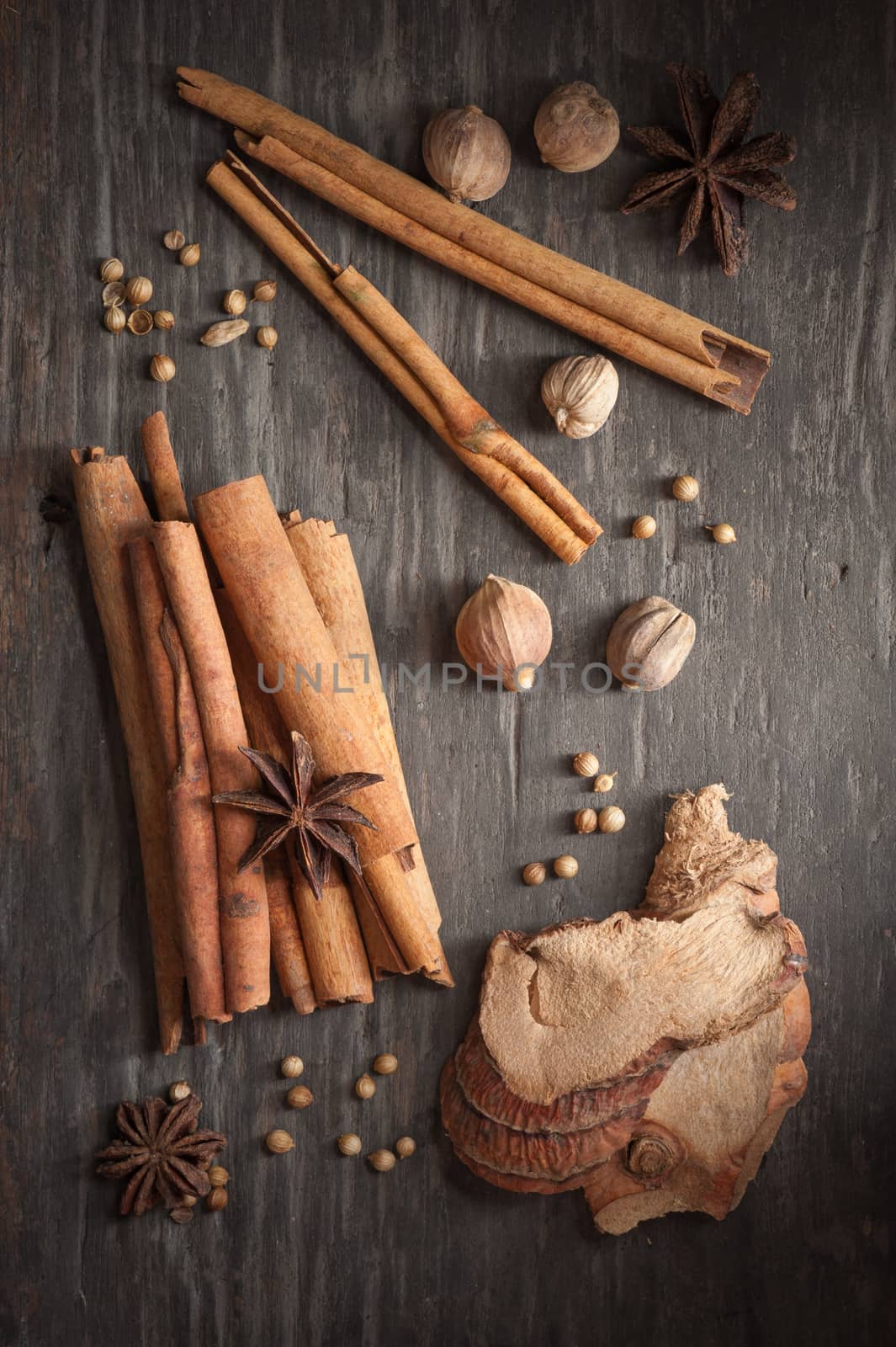 Five spices stewed ingredients with low key scene