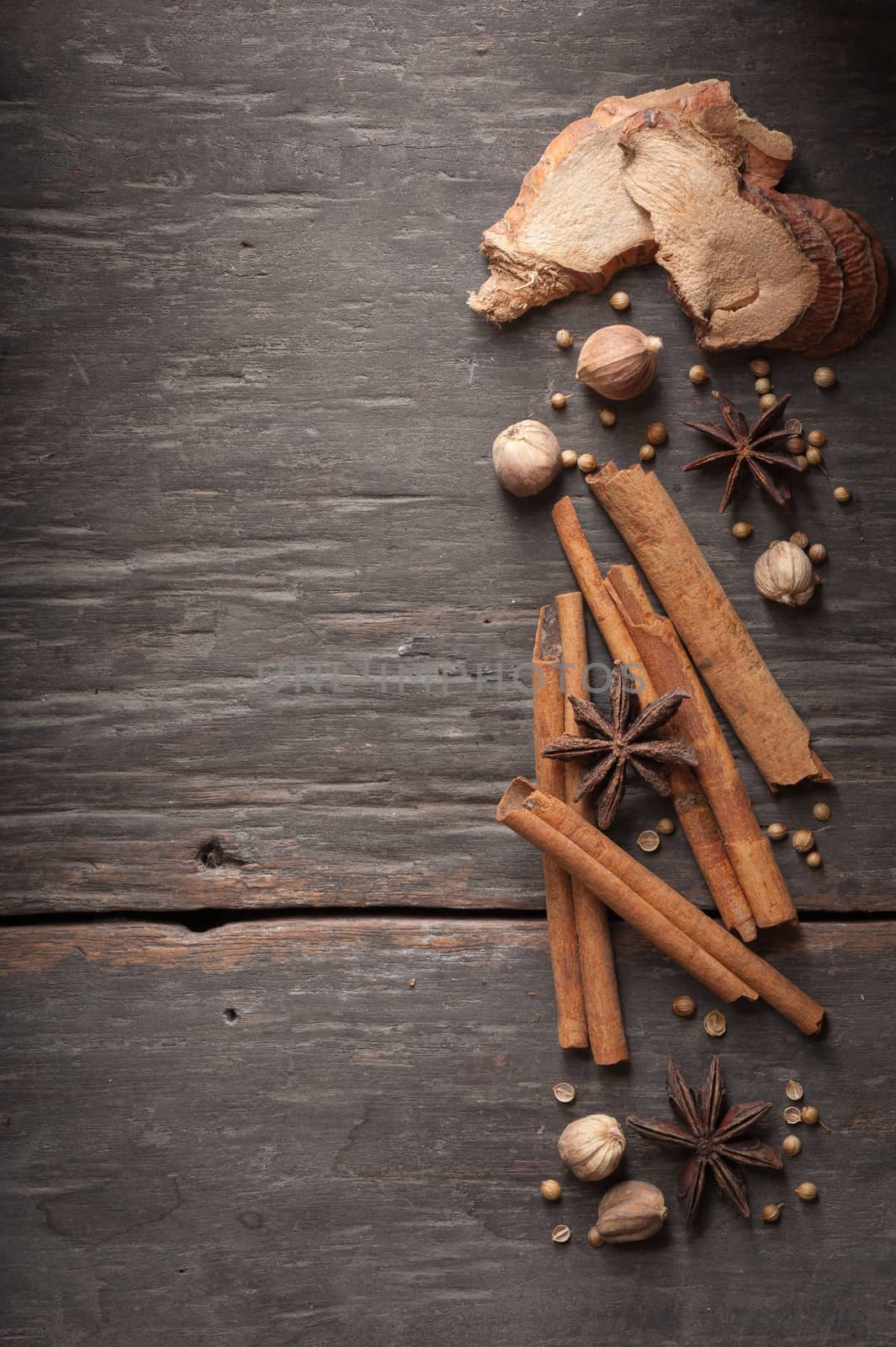 Five spices stewed ingredients with low key scene