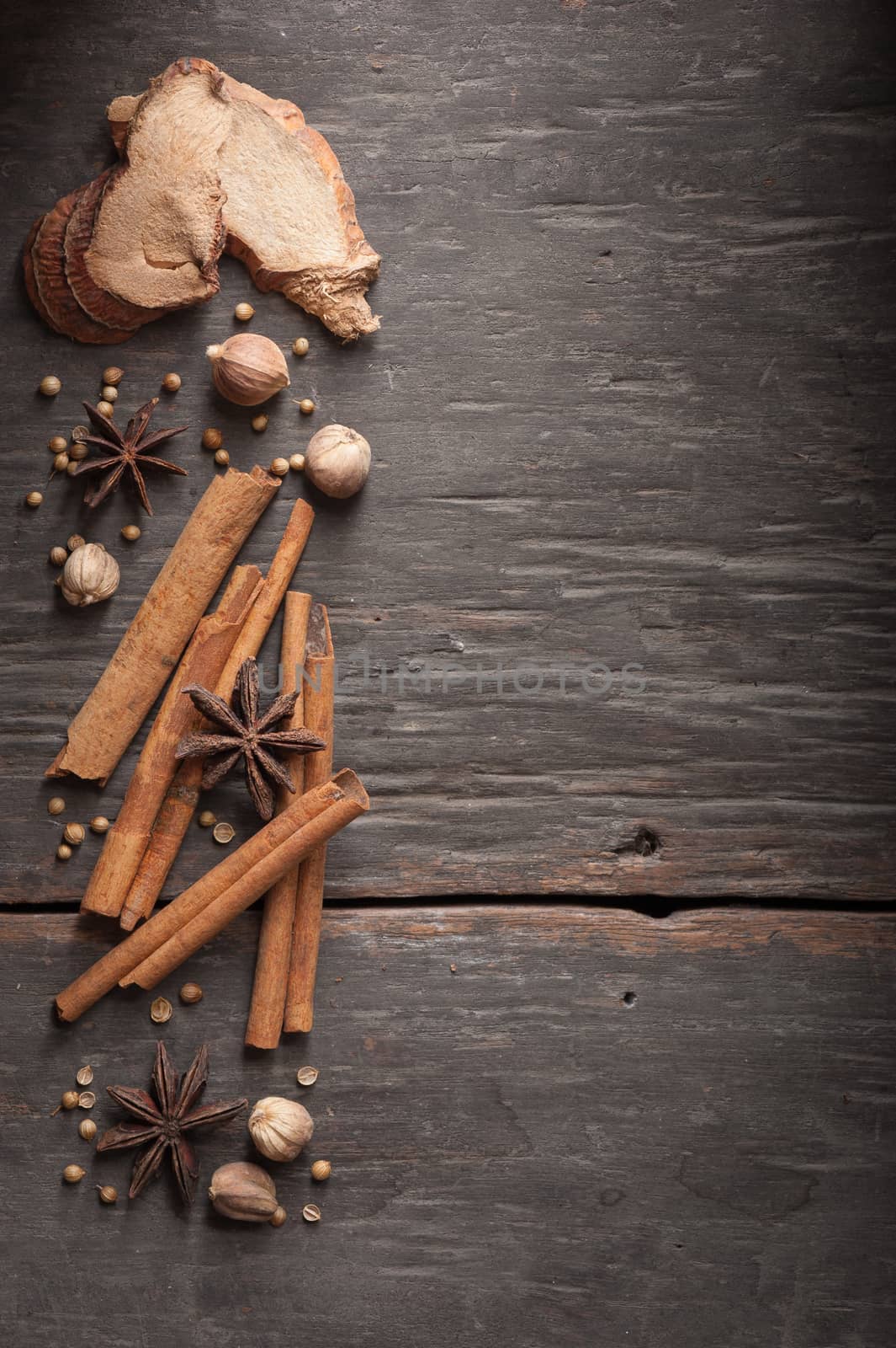 Five spices stewed ingredients with low key scene