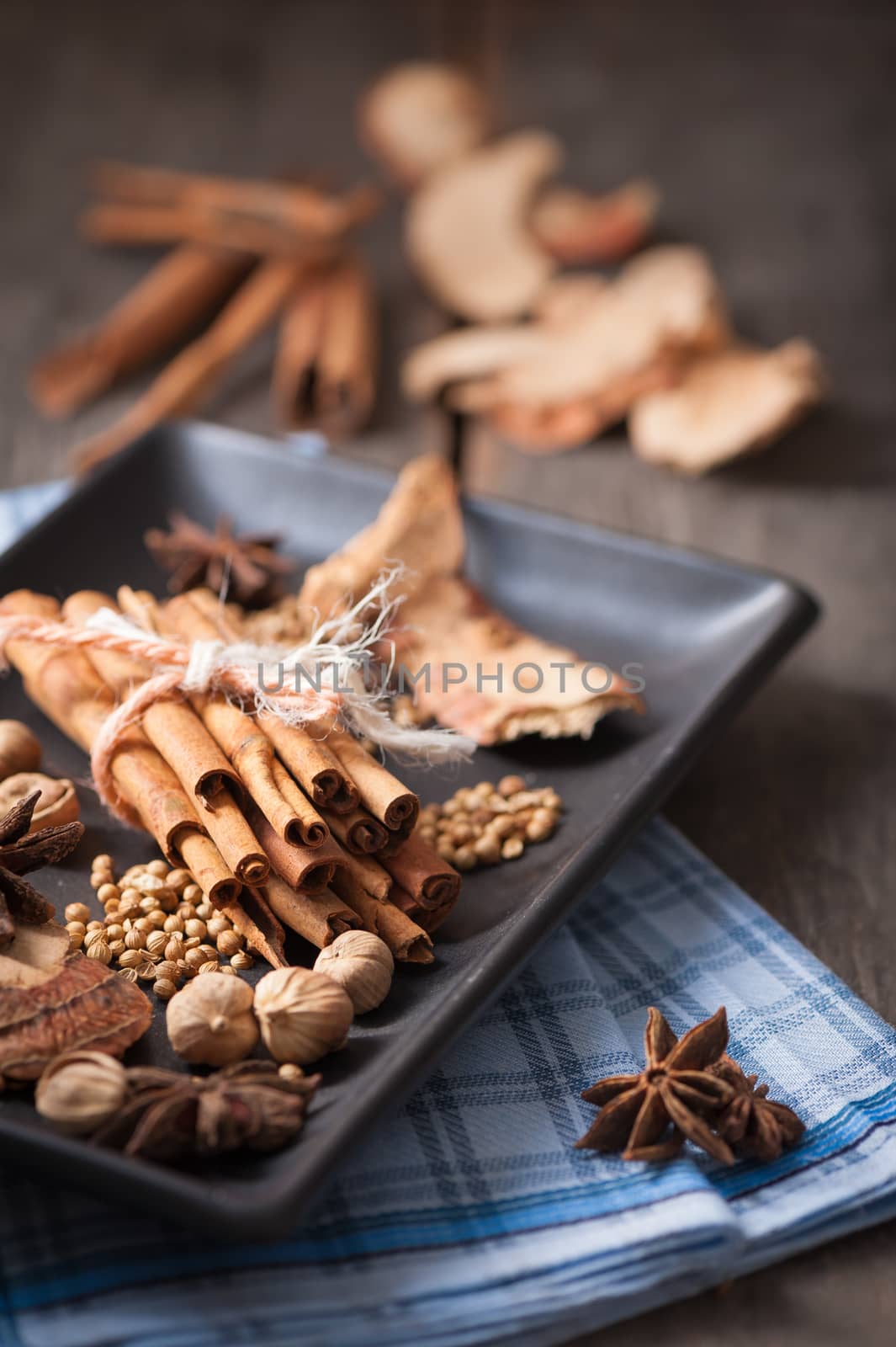 Five spices stewed ingredients with low key scene