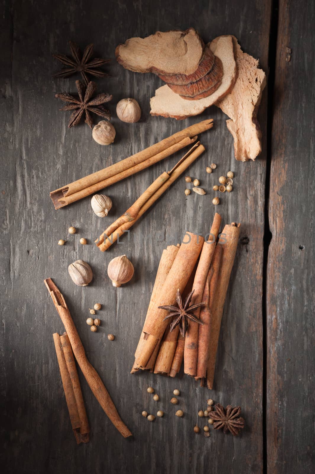 Five spices stewed ingredients with low key scene