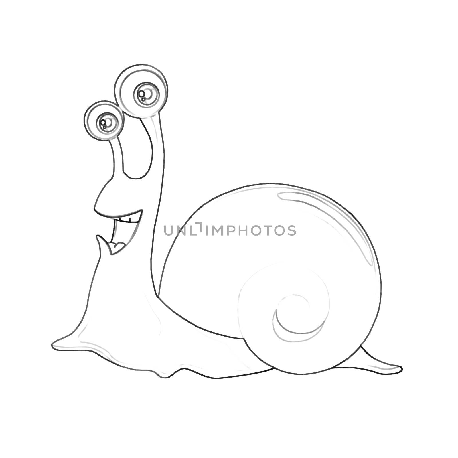 Illustration: Coloring Book Series: Happy Snail. Soft thin line. Print it and bring it to Life with Color! Fantastic Outline / Sketch / Line Art Design.