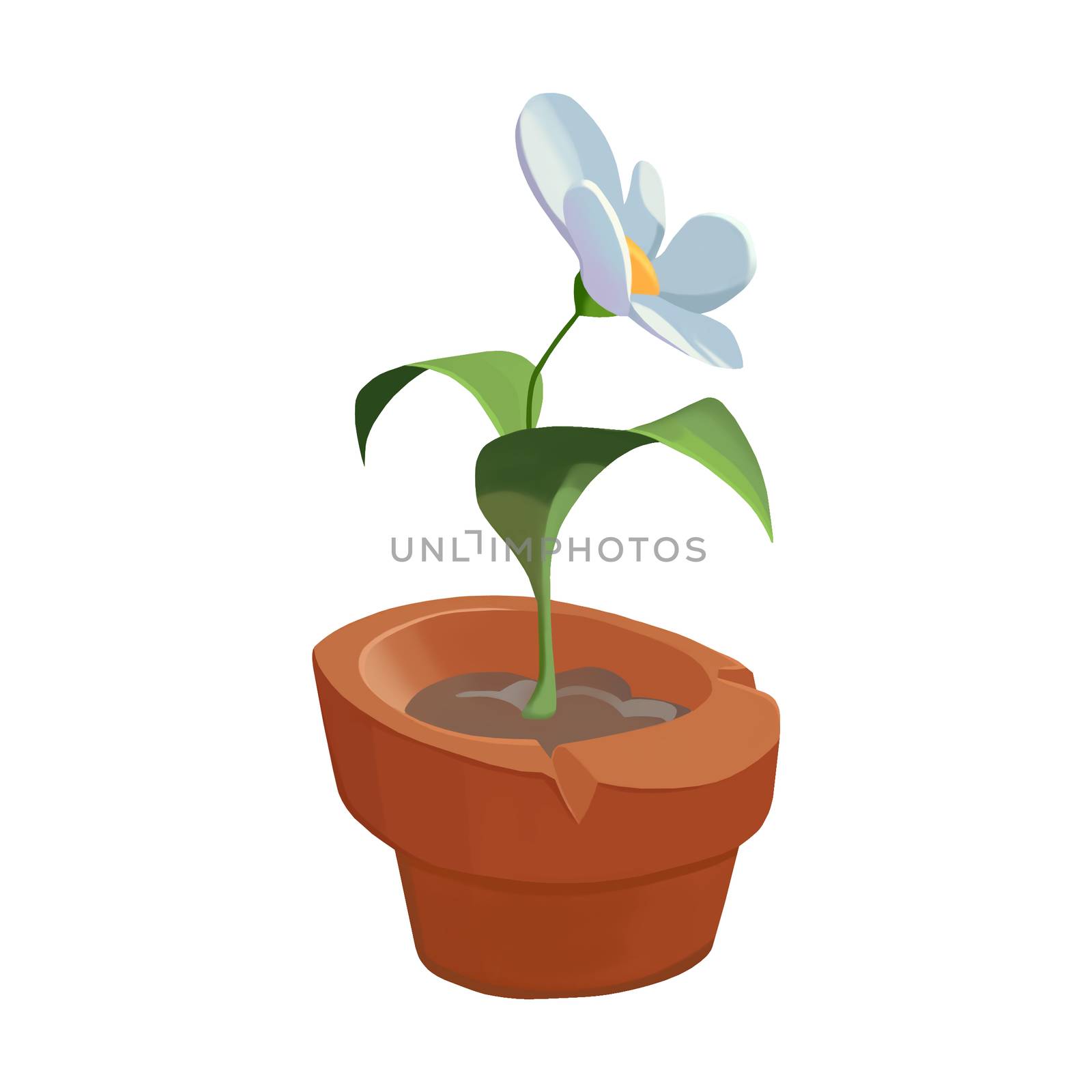 Illustration: Elements Set: A Potted Flower. Realistic Cartoon Life Style