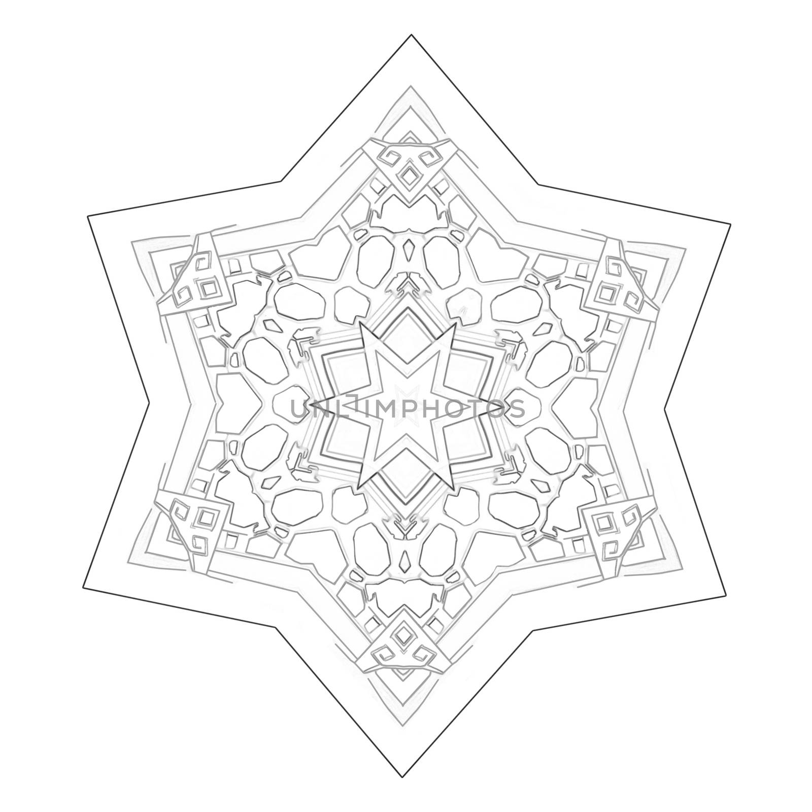 Illustration: Coloring Book Series: Hexagram Flower. Soft line. Print it and bring it to Life with Color! Fantastic Outline / Sketch / Line Art Design.