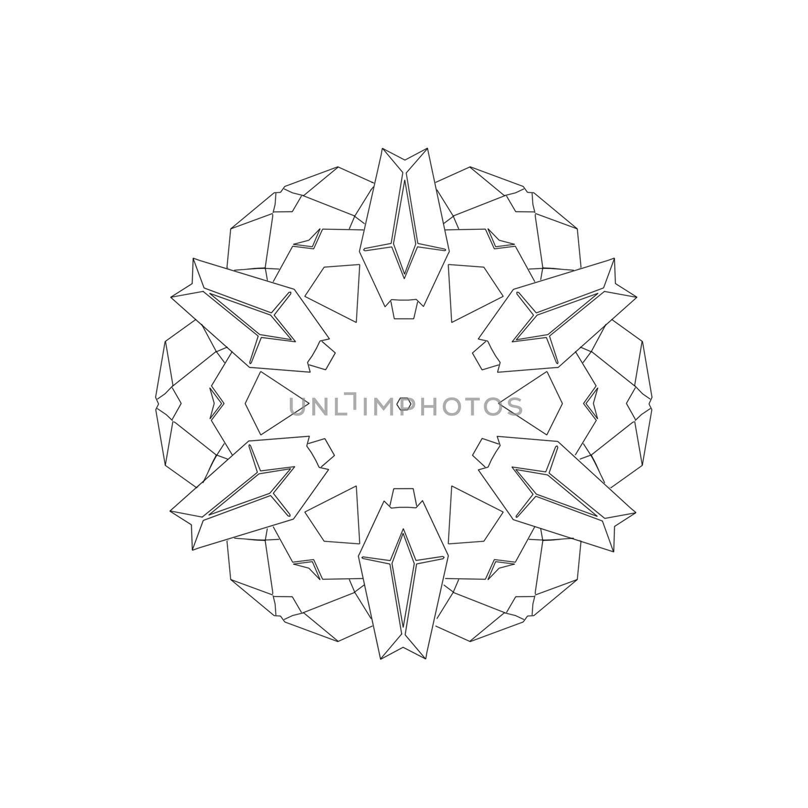 Illustration: Coloring Book Series: Diamond Flower. Soft thin line. Print it and bring it to Life with Color! Fantastic Outline / Sketch / Line Art Design.