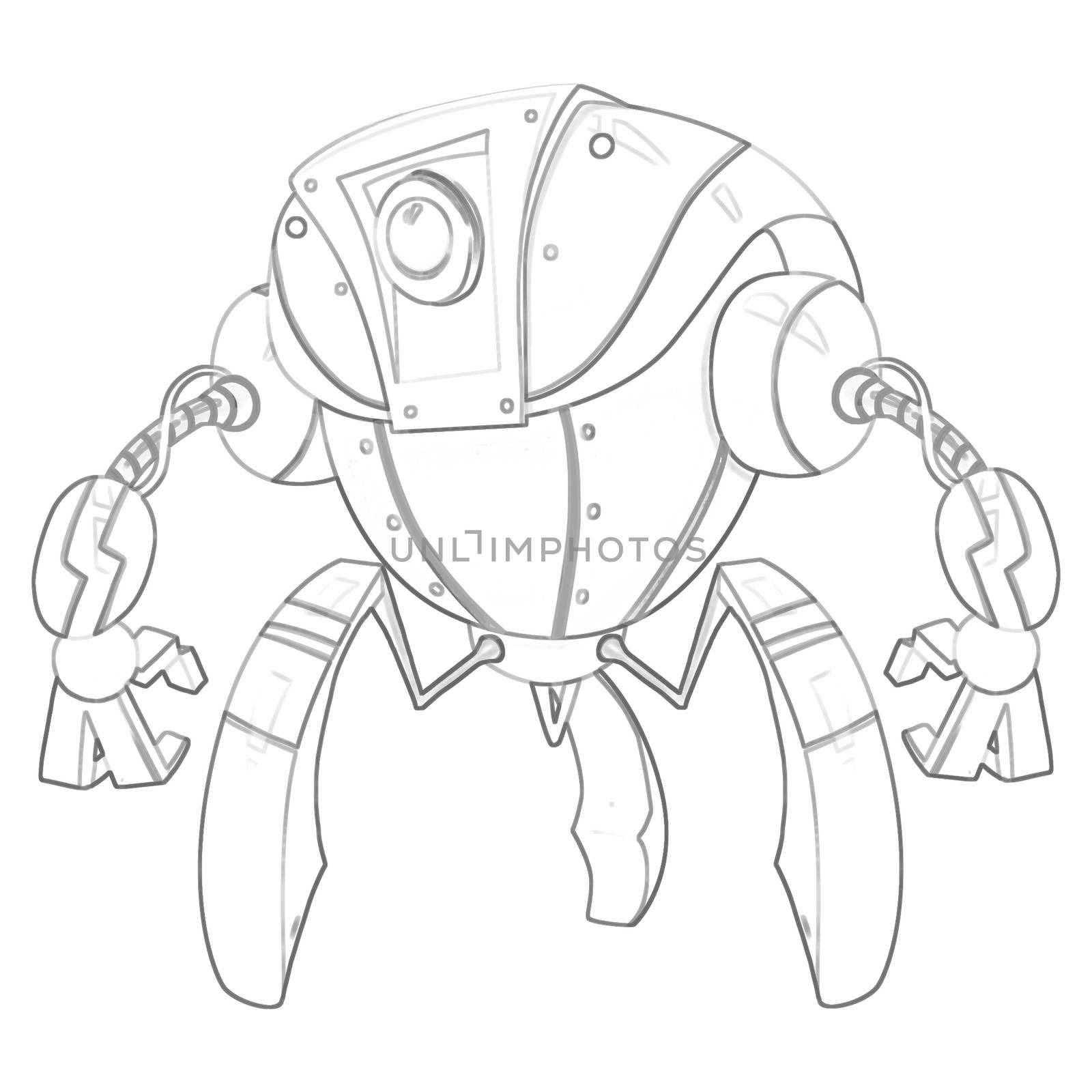 Illustration: Coloring Book Series: Robot. Soft thin line. Print it and bring it to Life with Color! Fantastic Outline / Sketch / Line Art Design.