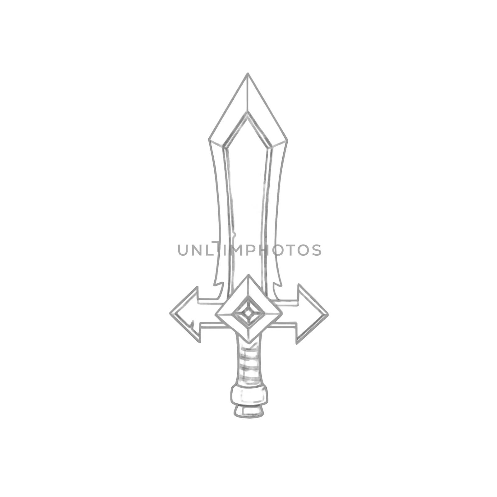 Illustration: Coloring Book Series: Sword. Soft thin line. Print it and bring it to Life with Color! Fantastic Outline / Sketch / Line Art Design. by NextMars
