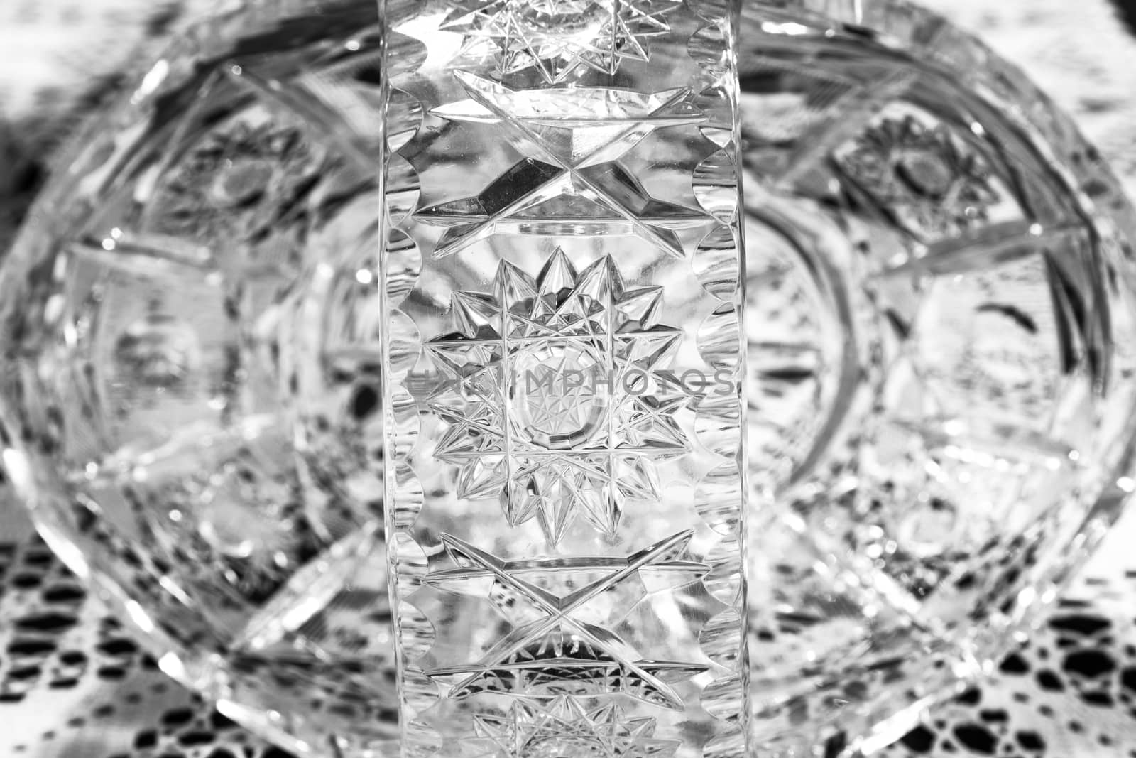 detail of a crystal basket decorated with geometric motifs