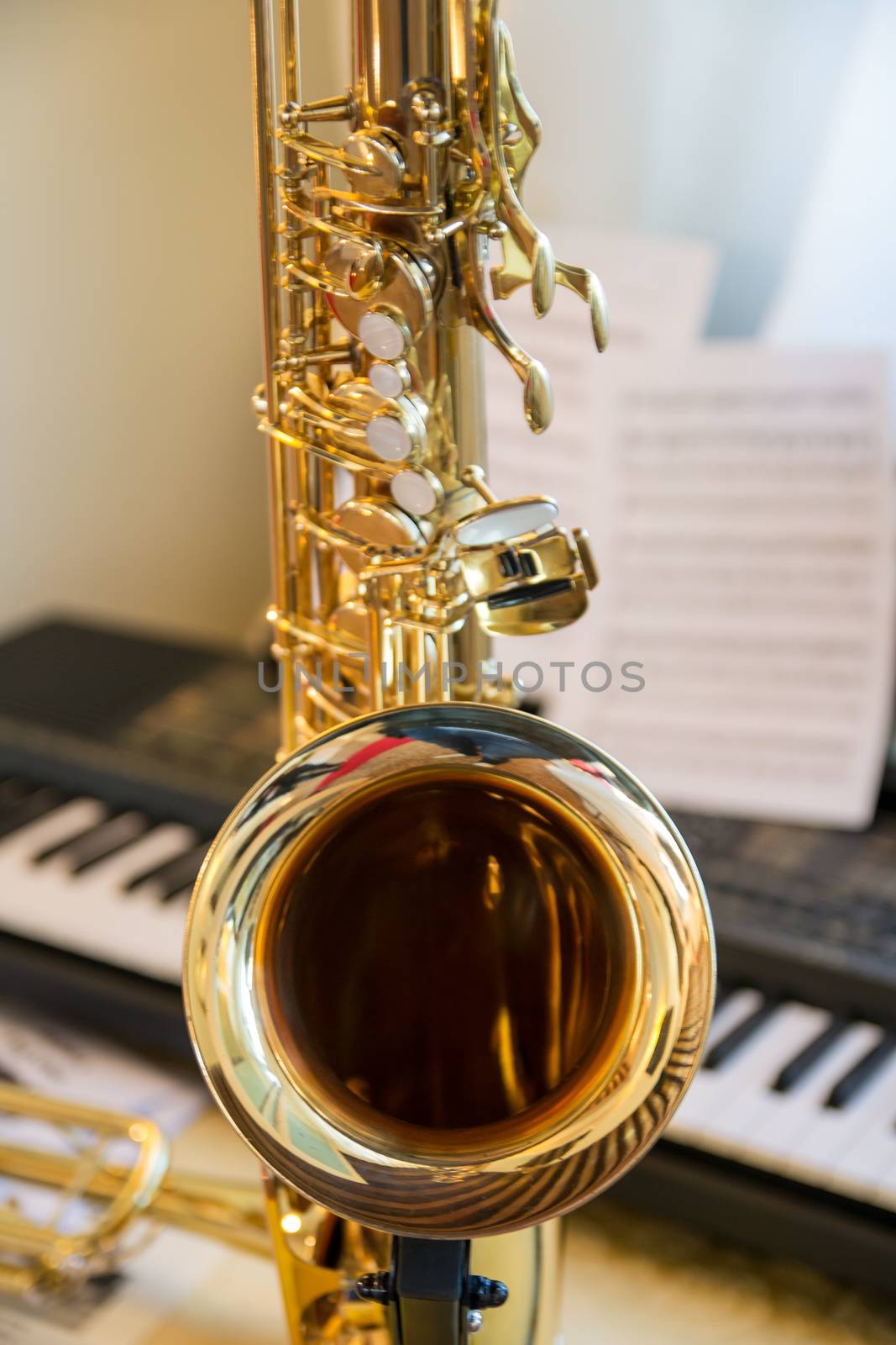 Where does the melody, saxophone detail