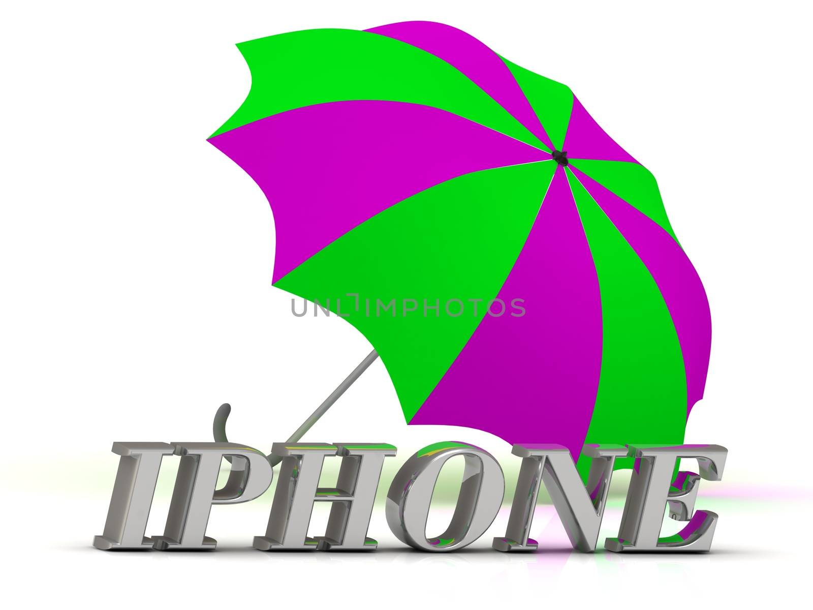 IPHONE- inscription of silver letters and umbrella on white background