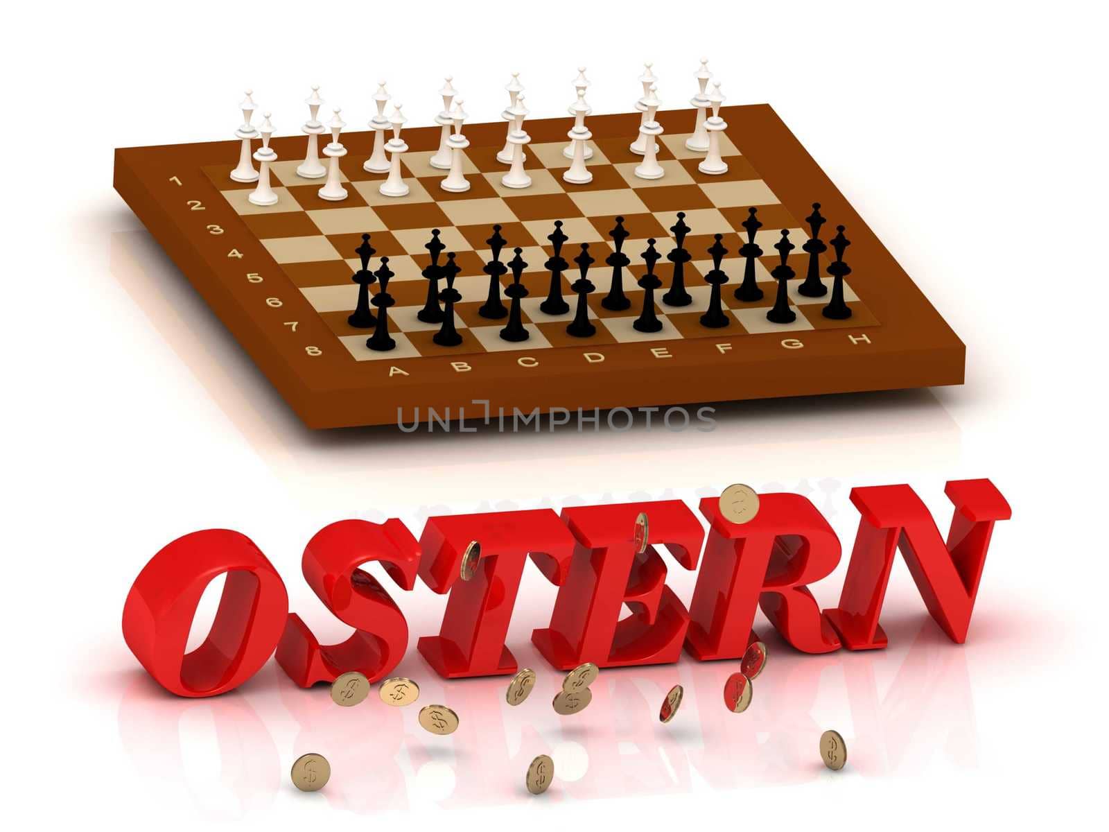 OSTERN- inscription of color letters and chess on white background