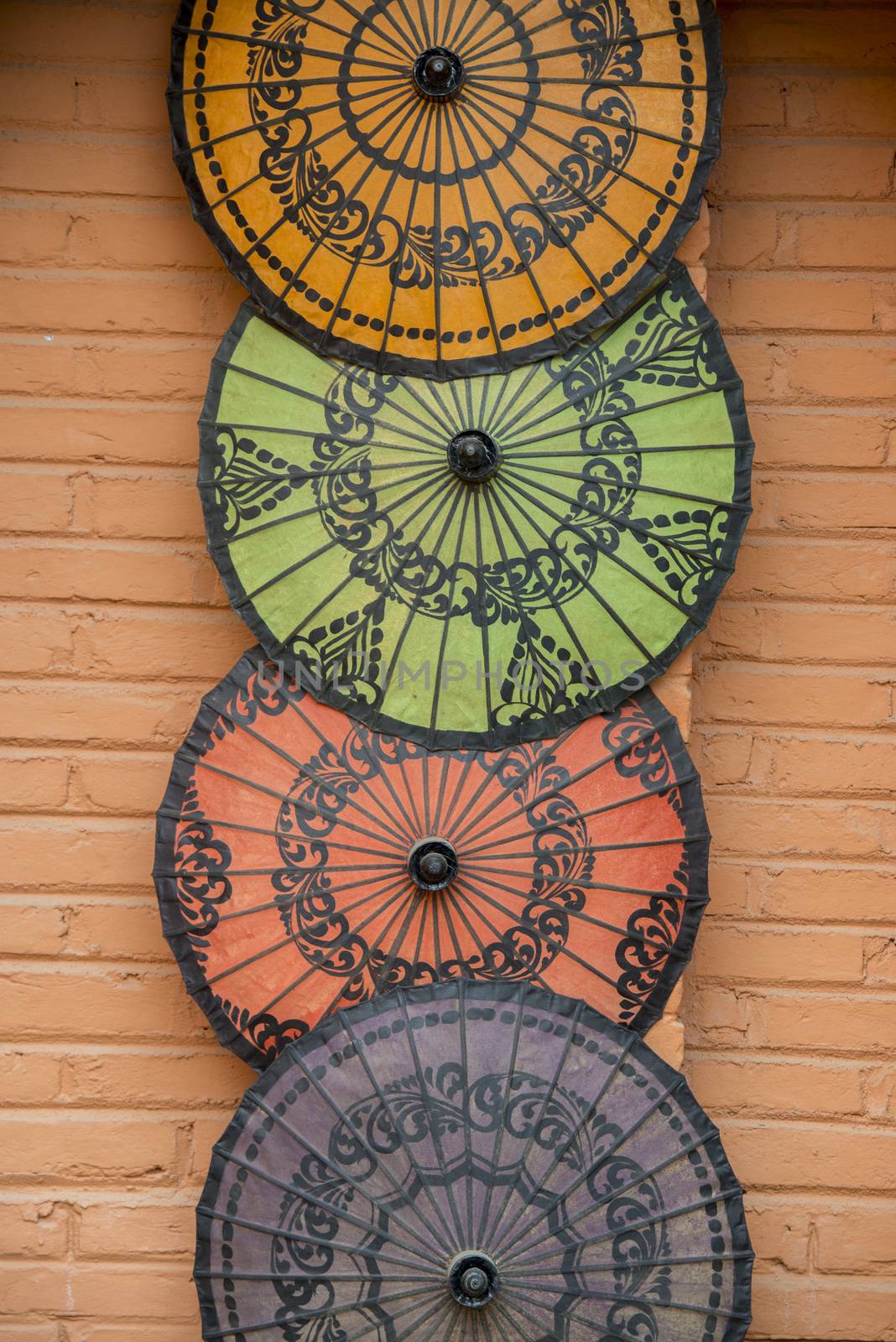a Umbrella Souvenier Shop in New Bagan in Myanmar in Southeastasia.