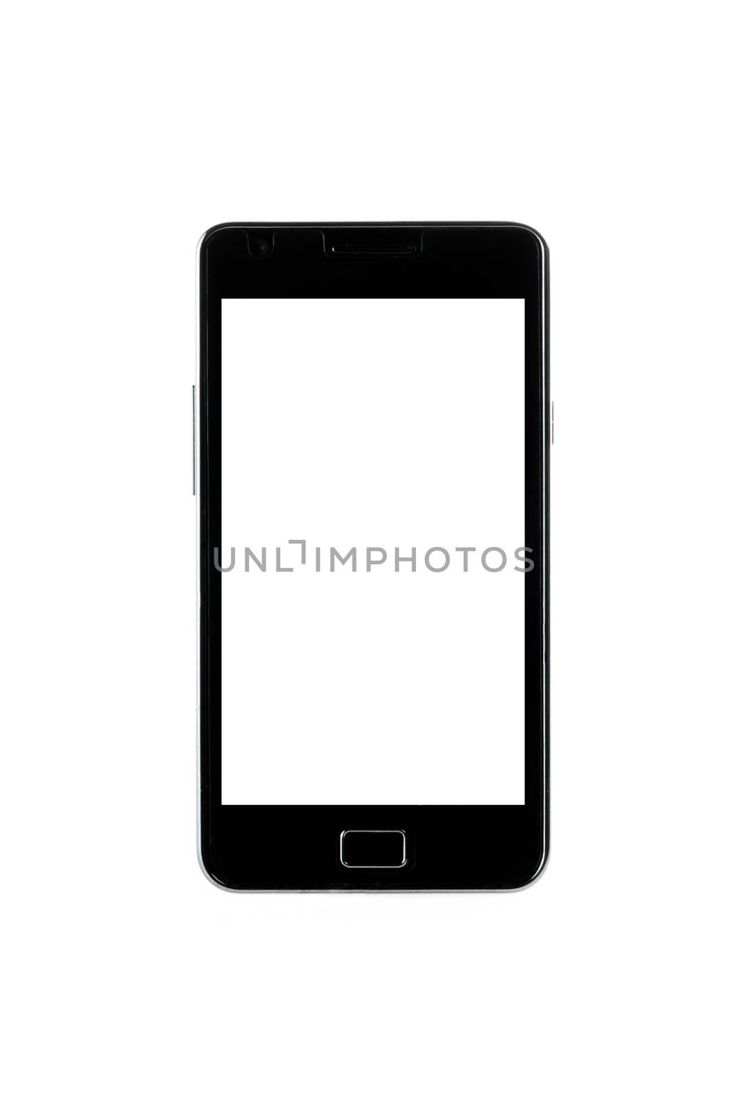 smart phone with blank screen and space for the text on white background