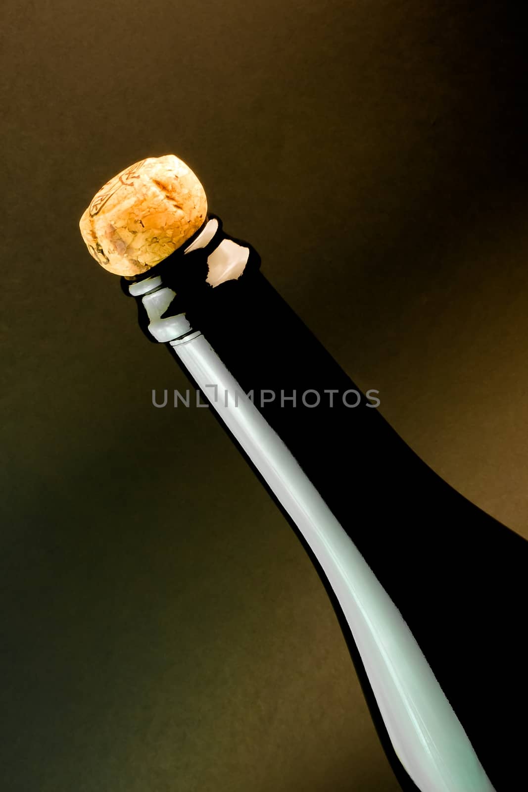 detail of classic champagne bottle with cork