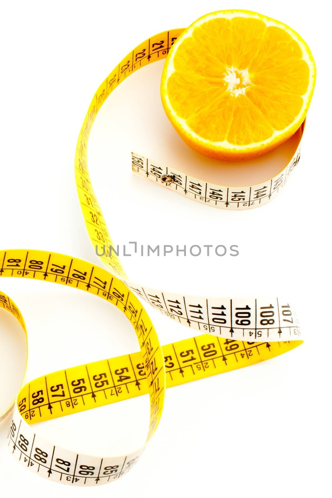 top view of fresh orange with measuring