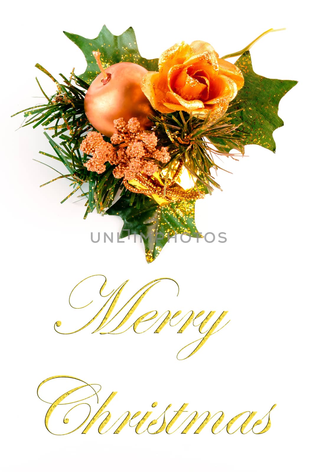 christmas decoration on white background with space for text