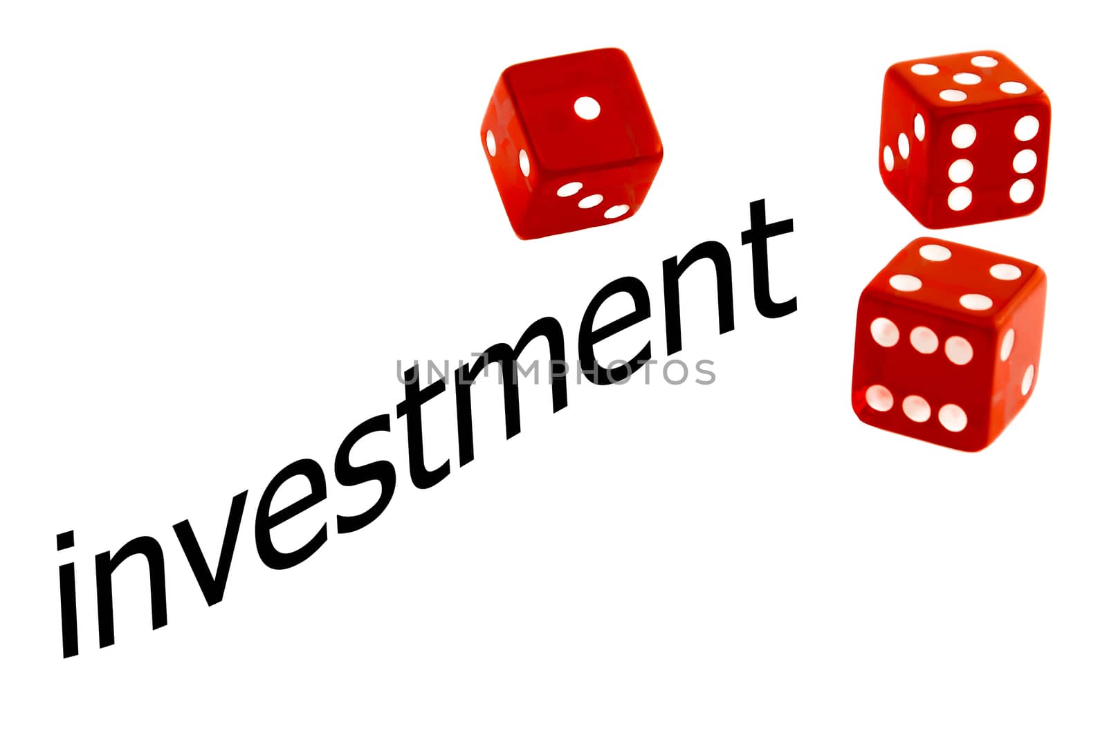 Close up of red dice near  word investment