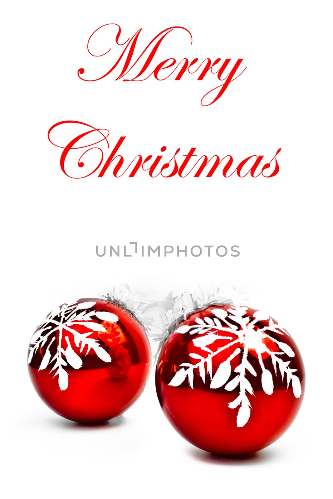 two christmas balls with snowflake decoration on white background