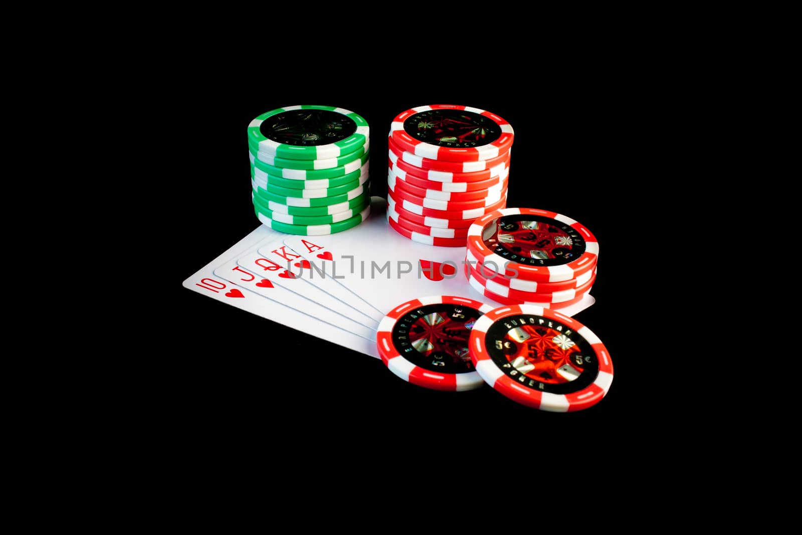 Poker chips stacked up on a winning hand