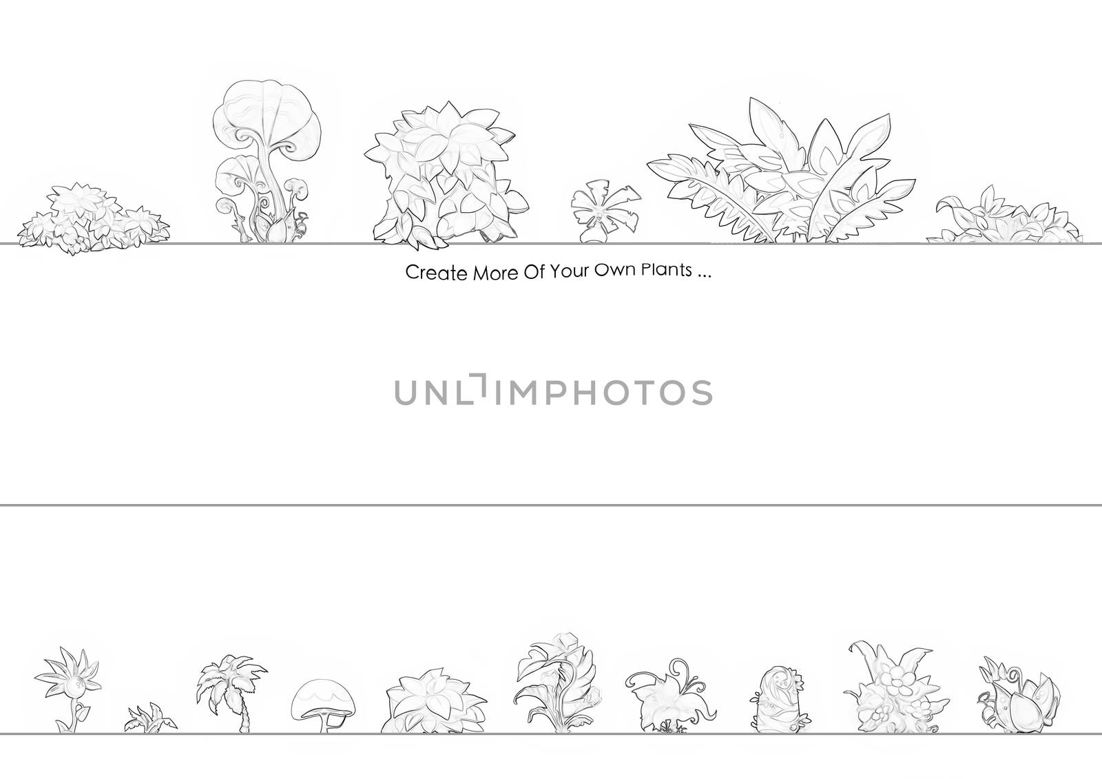 Illustration: Coloring Book Series: Exotic Plants. Soft thin line. Print it and bring it to Life with Color! Fantastic Outline / Sketch / Line Art Design.