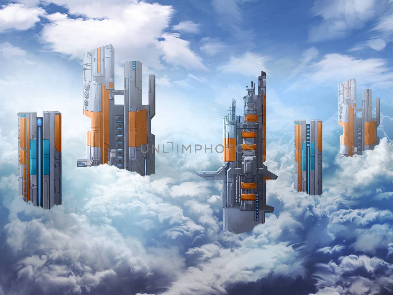 Illustration: The City in the Clouds. Realistic / Cartoon Style. Fantasy Topic. Scene / Wallpaper / Background Design. by NextMars