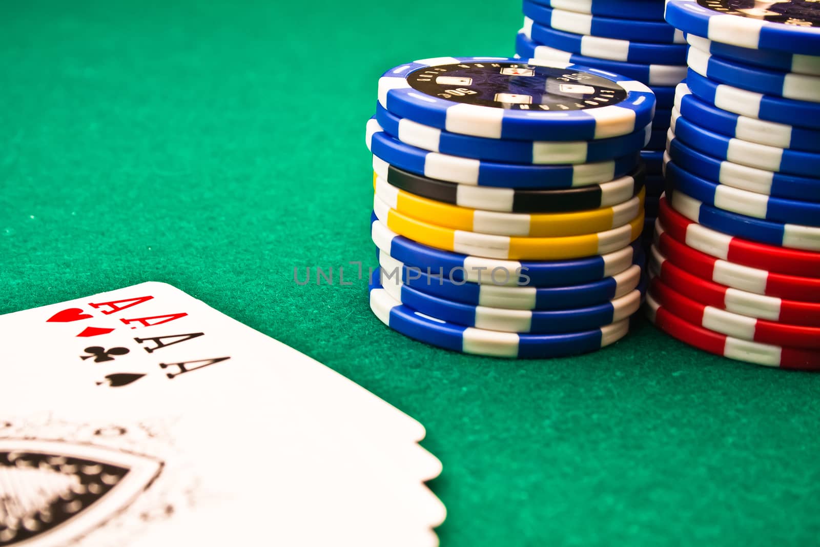 Detail of chips poker and poker aces