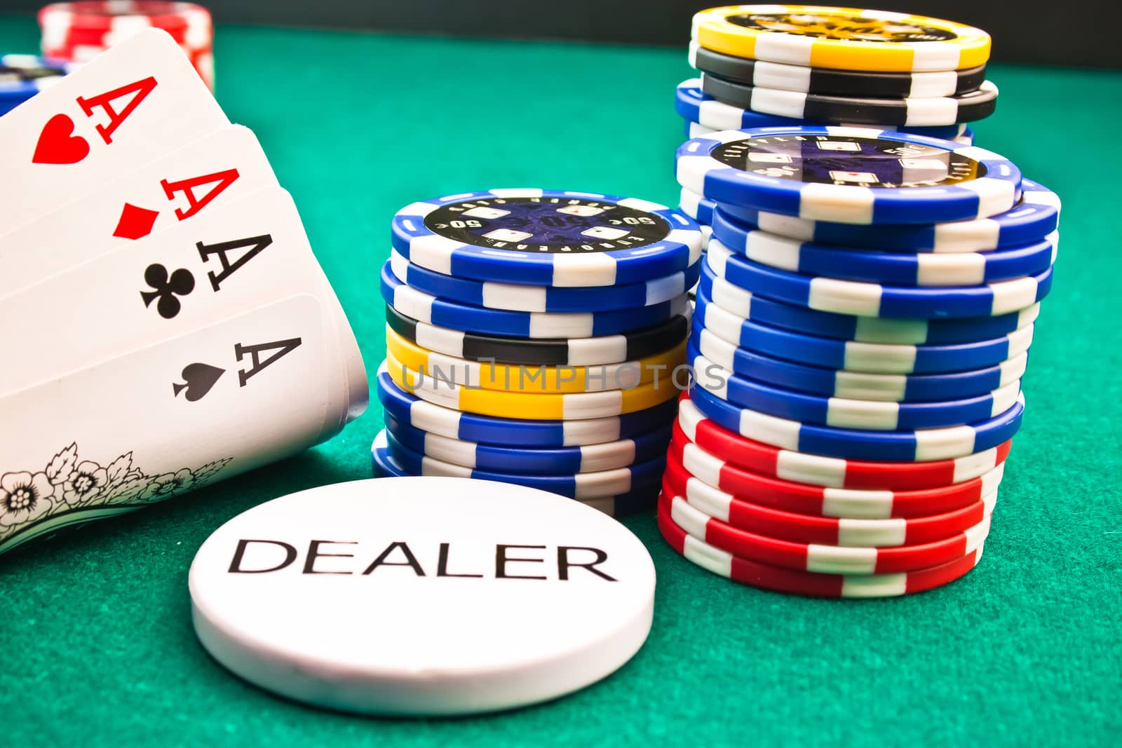 Detail of dealer  chips poker poker aces