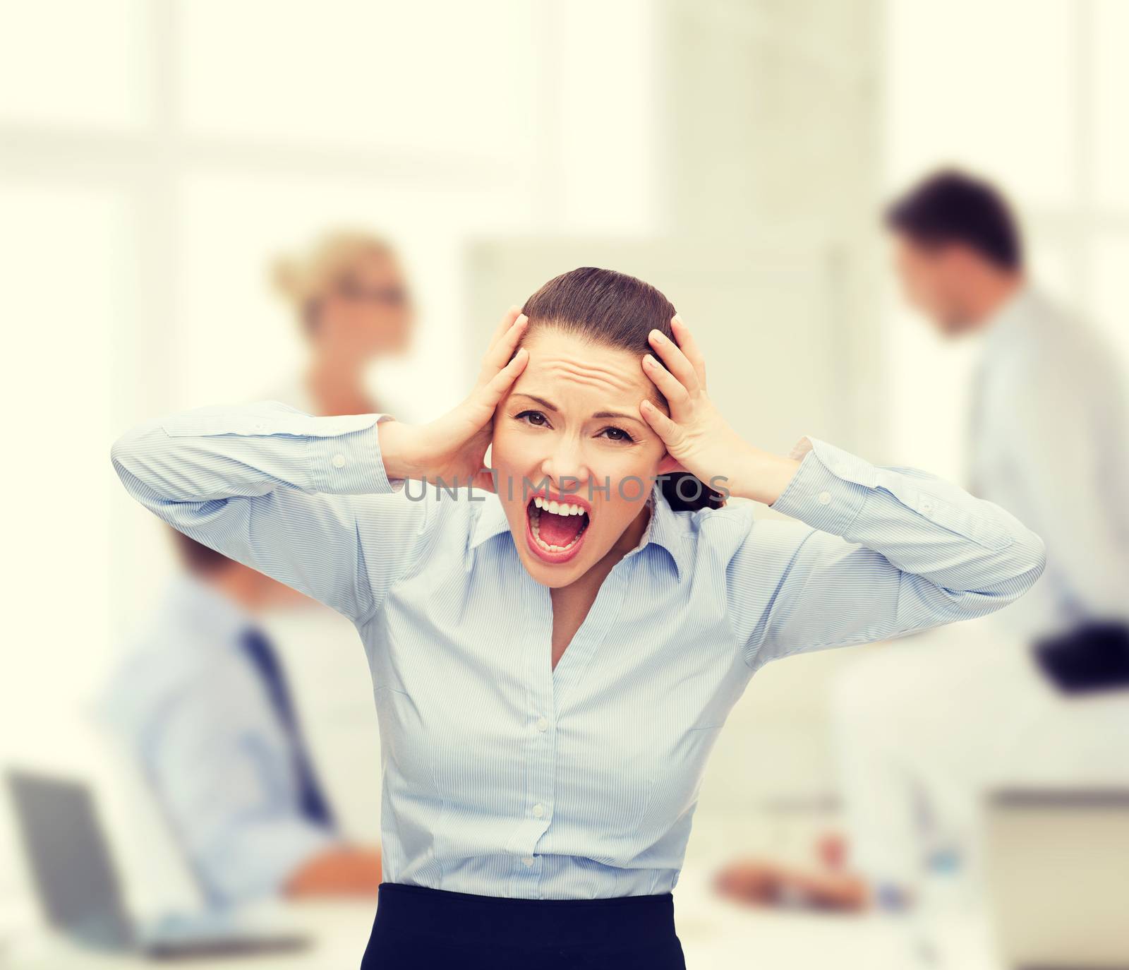 business, office and stress concept - angry screaming businesswoman