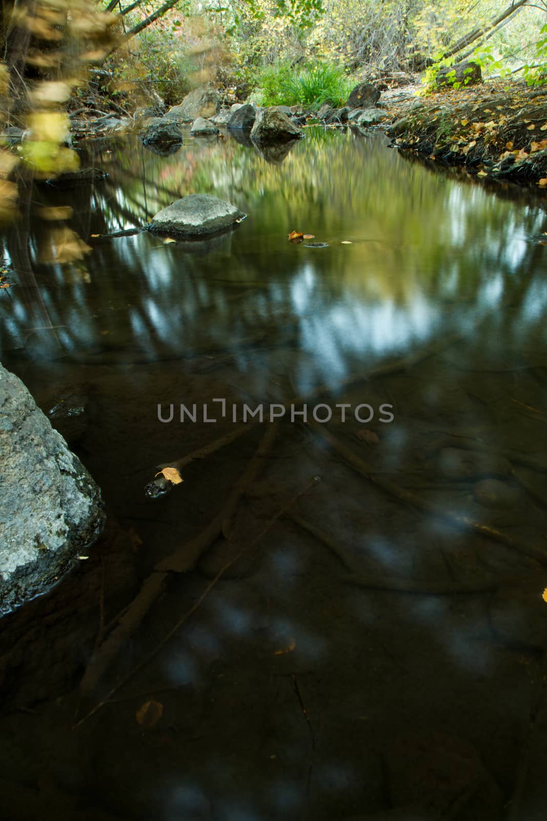 High angle view of the reflection on the water