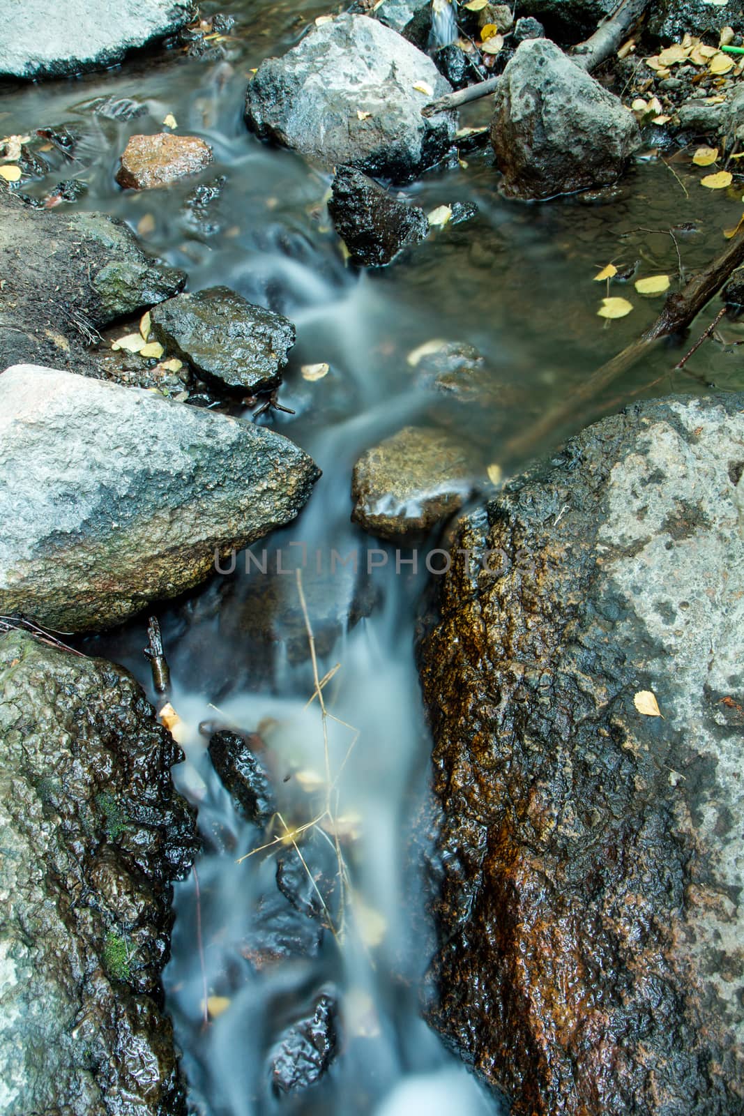 Small waterfall in a little river stream