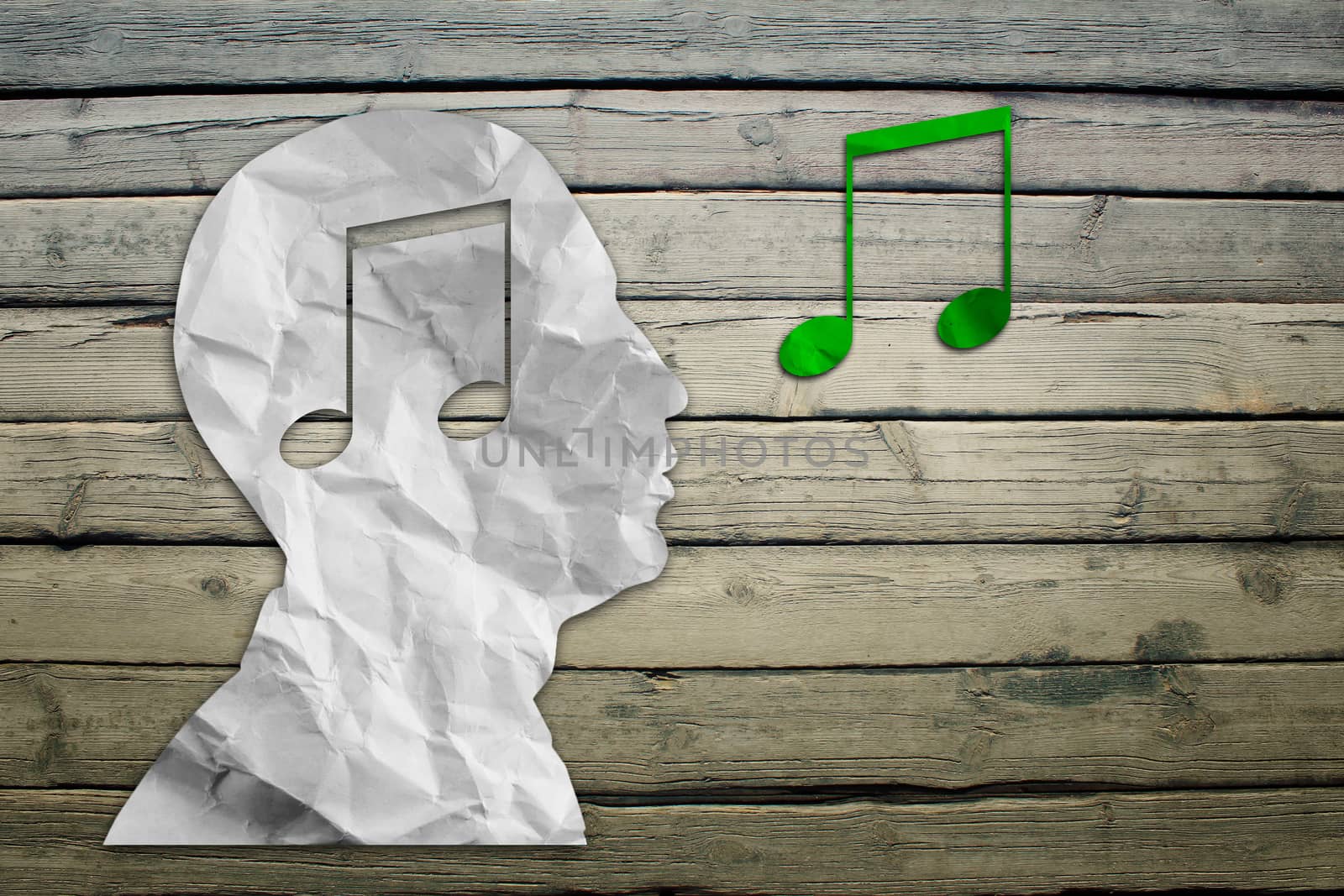 Paper humans head with musical symbol by cherezoff