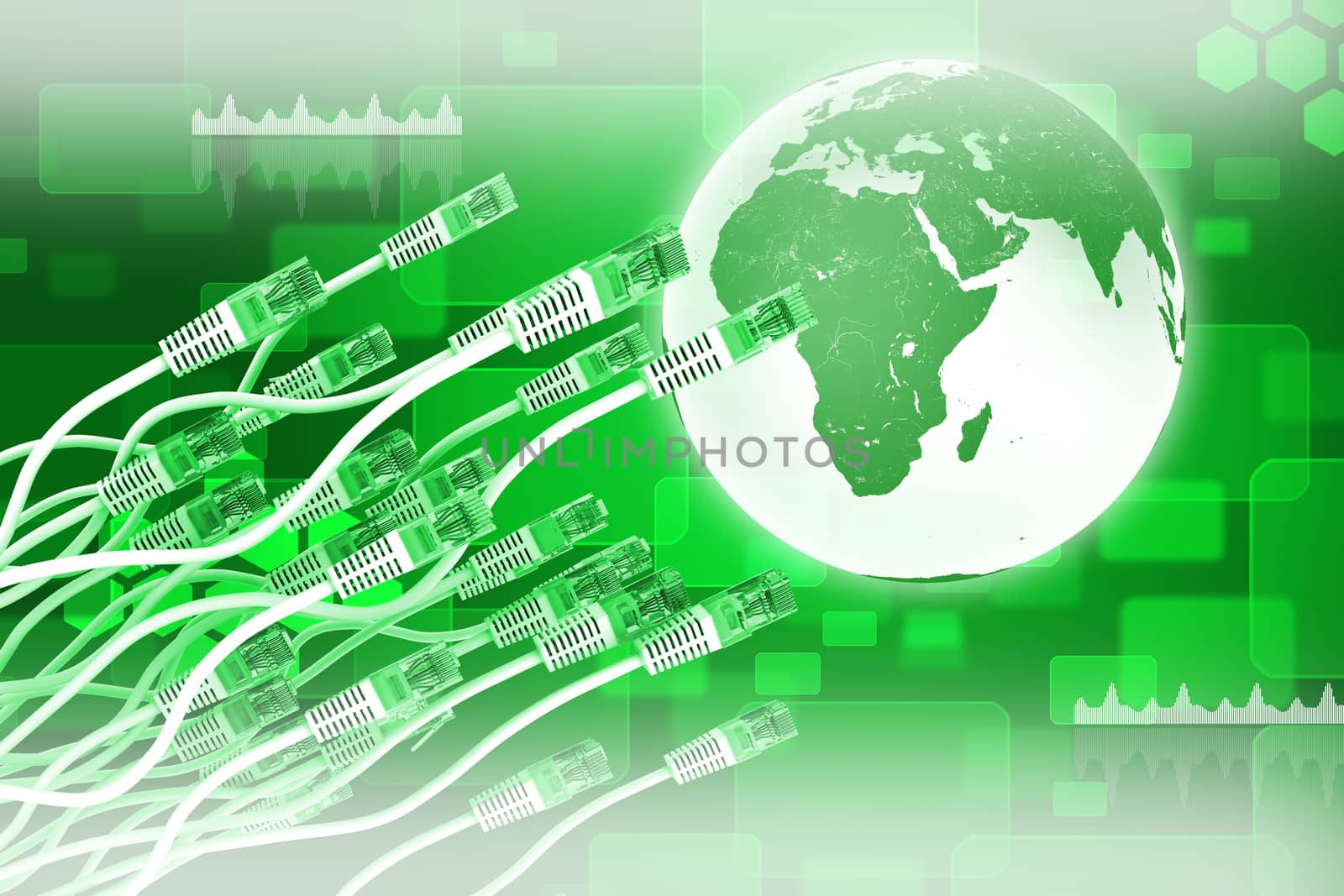 Abstract green background with cables and earth