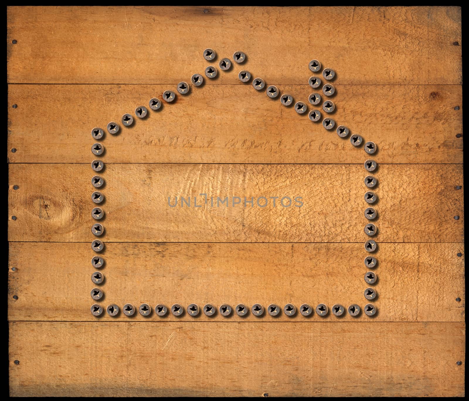 House Symbol - Screws on Wooden Background by catalby