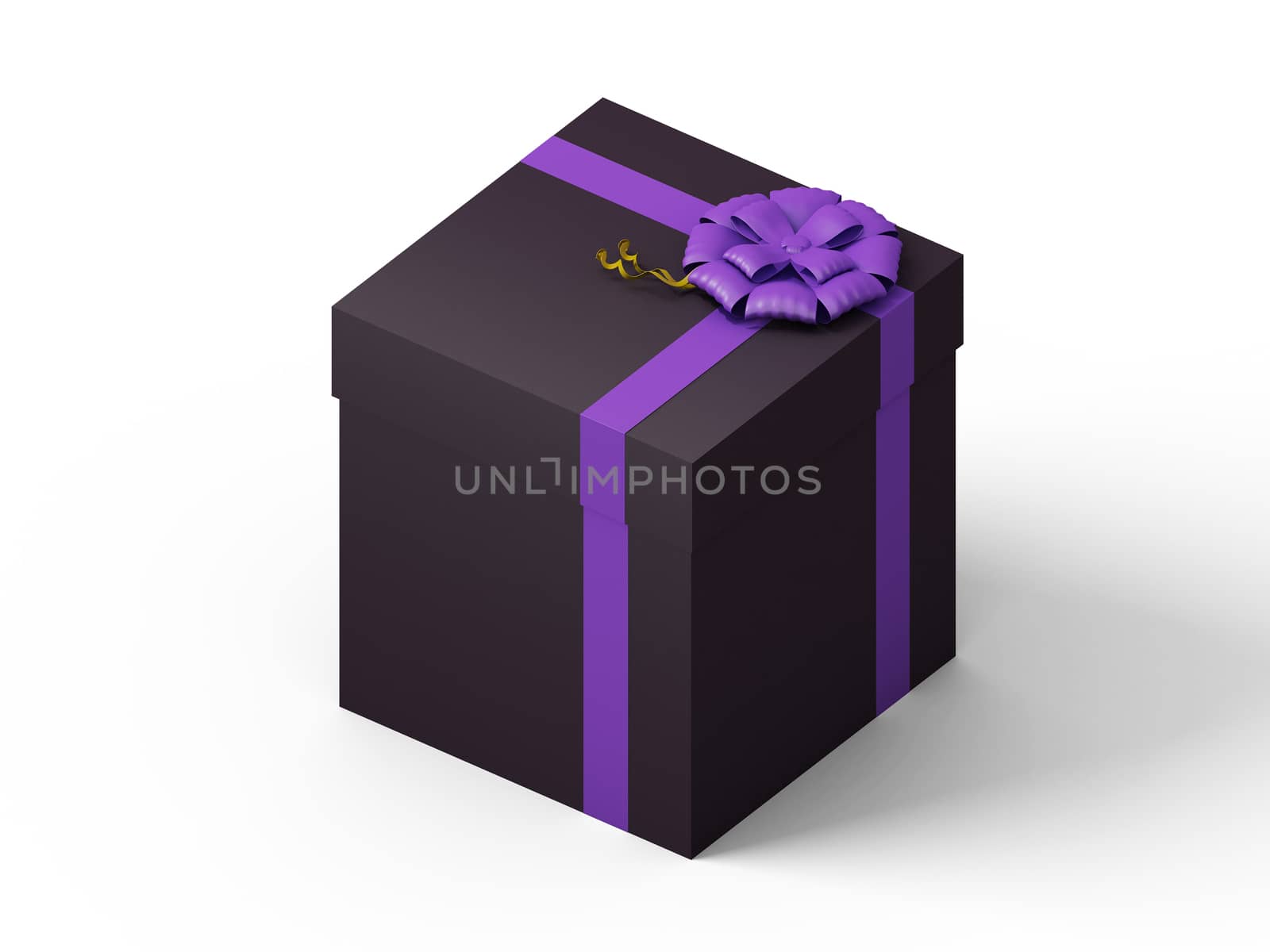 dark brown gift box with purple ribbon bow by teerawit